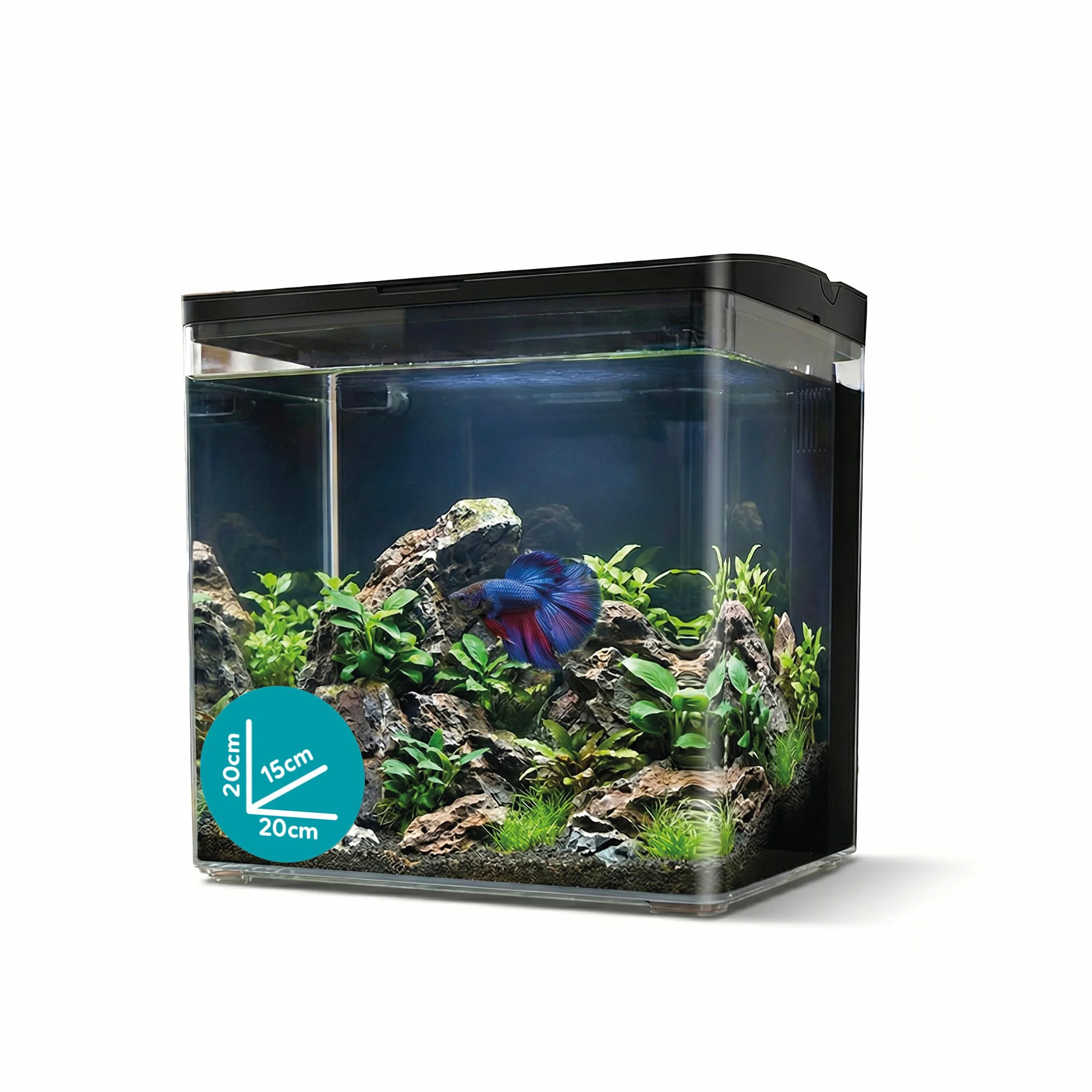 AQPET NEYA Acquario da Scrivania con Filtro e Pompa Inclusi, LED 5 Modalità e Porte USB – Mini Acquario in Acrilico con Coperchio Apribile, Ideale per Betta, Caridine e Piante Acquatiche 5lt (Nero)