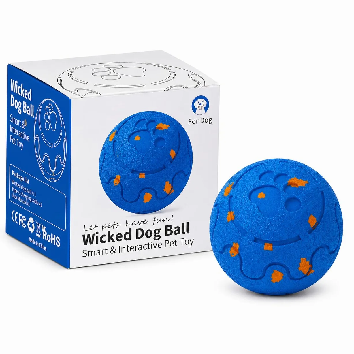 Dog Wicked Ball, giocattolo interattivo per cani, palla per cani elettrica con 3 modalità, materiale E-TPU, attivazione automatica tramite movimento, ricaricabile USB-C, per cani di taglia M-L