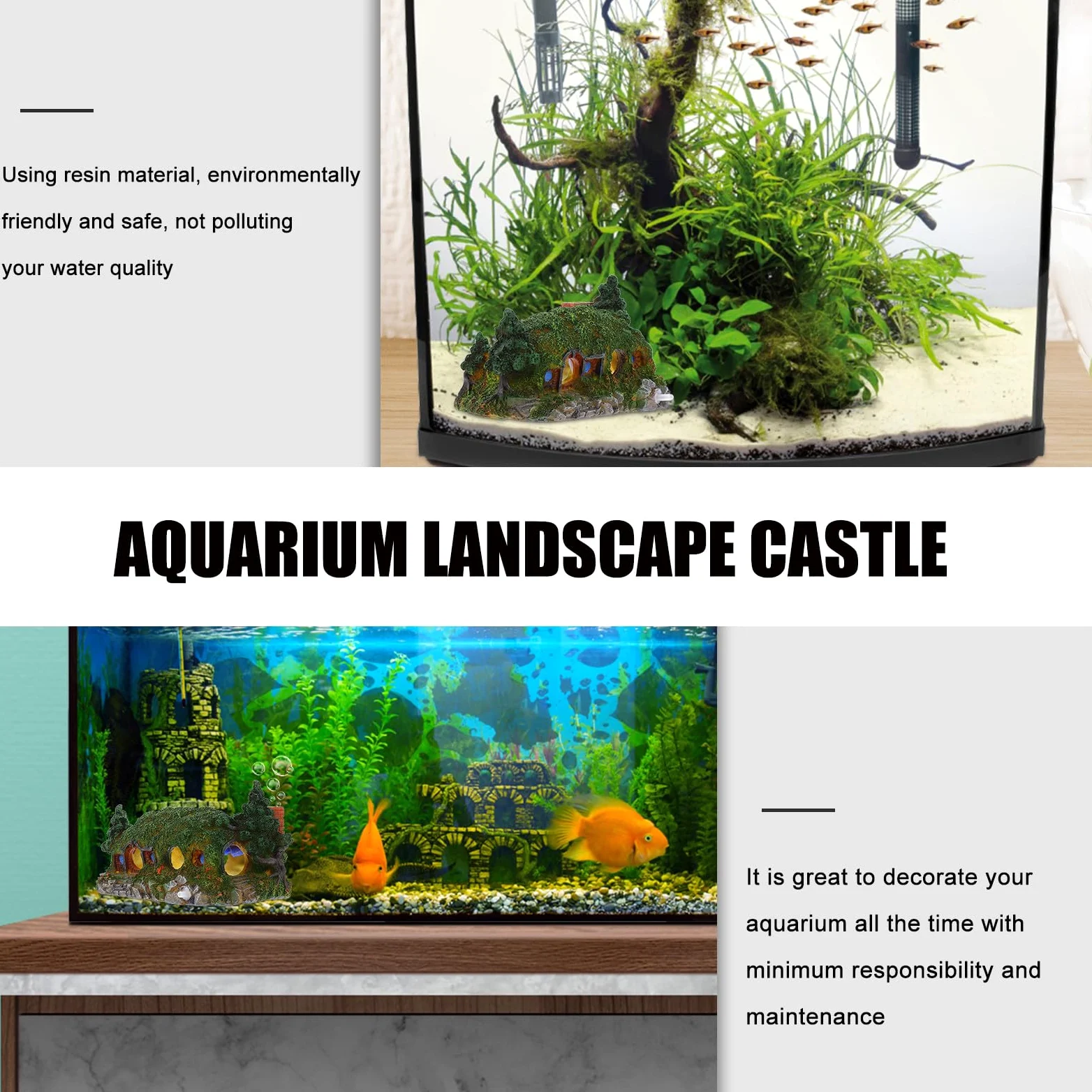 Decorazione Paesaggistica per Acquari Hobbit Casa in Resina Piccola, Ornamento Grotta Castello per Serbatoio d'Acqua, Sicura per Pesci e Adatta a Scenari Acquario