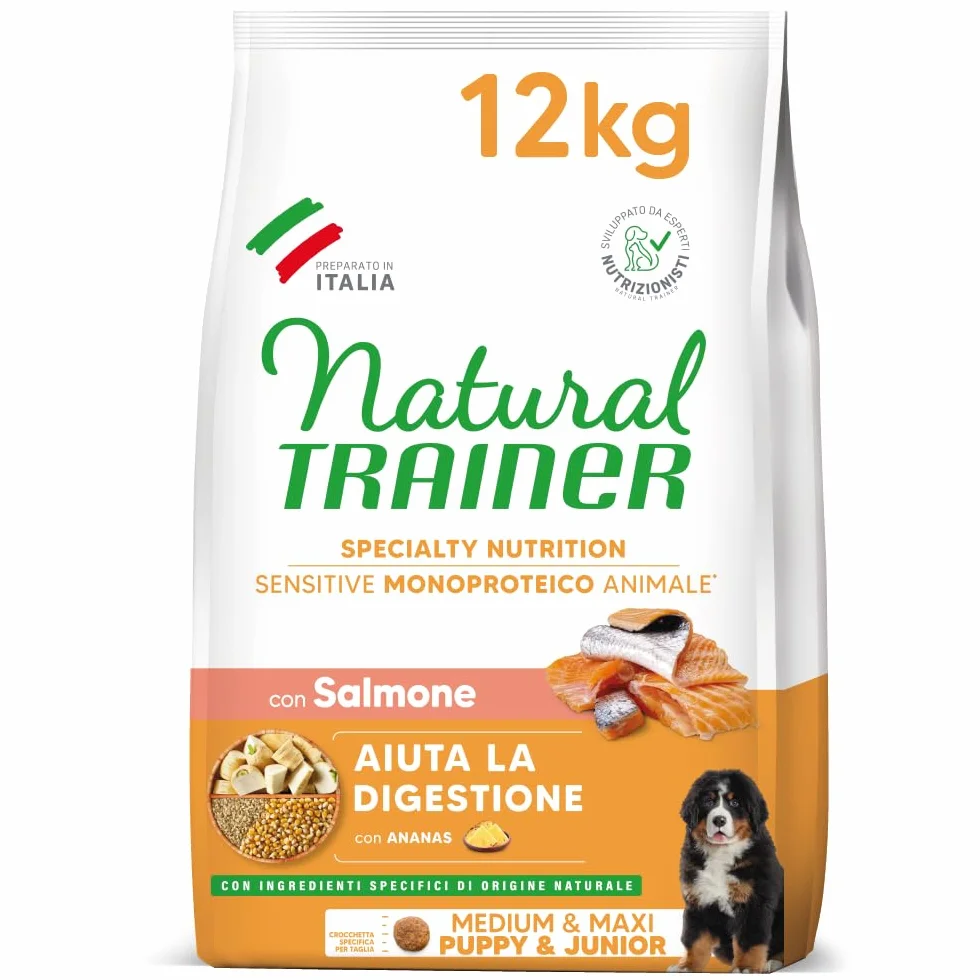 Natural Trainer Sensitive No Gluten Cibo per Cani Puppy&Junior con Salmone 12kg