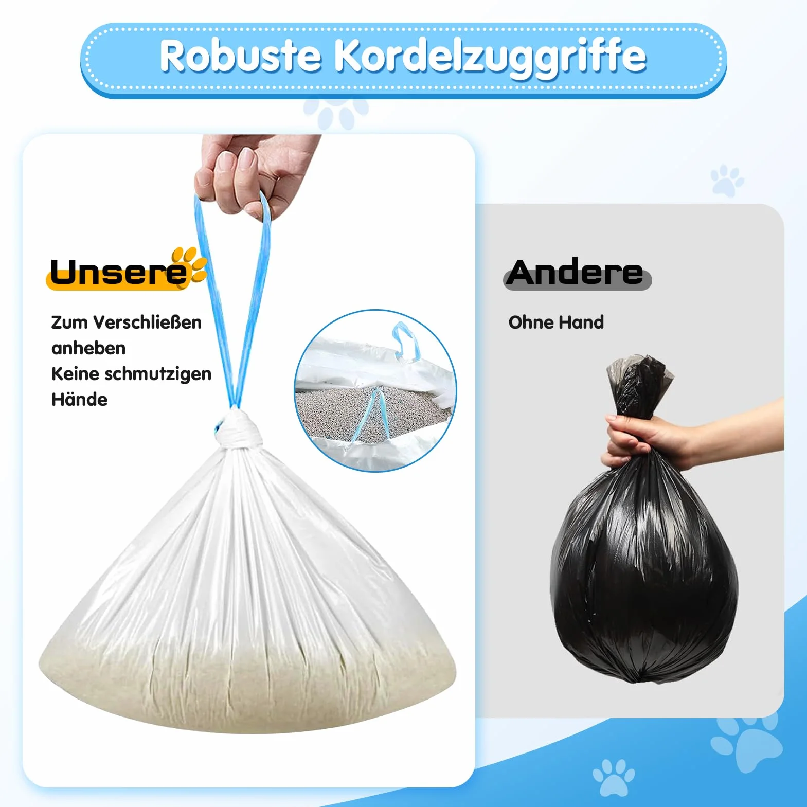 Lettiera autopulente per gatti, 50 x 45 cm, 60 sacchetti per la spazzatura con coulisse