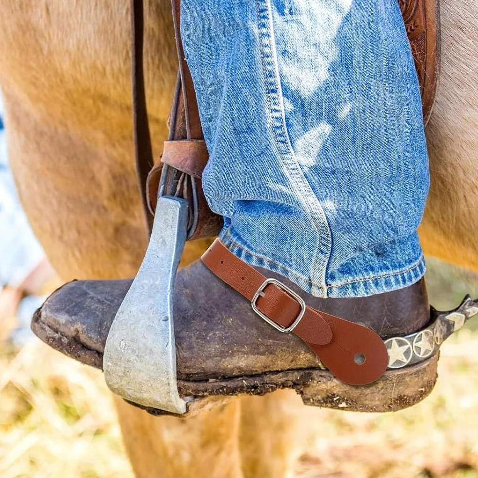 MiOYOOW 2 cinghie per spore in pelle, stivali regolabili con 6 fori per uomini e donne cavaliere cowboy cowgirl