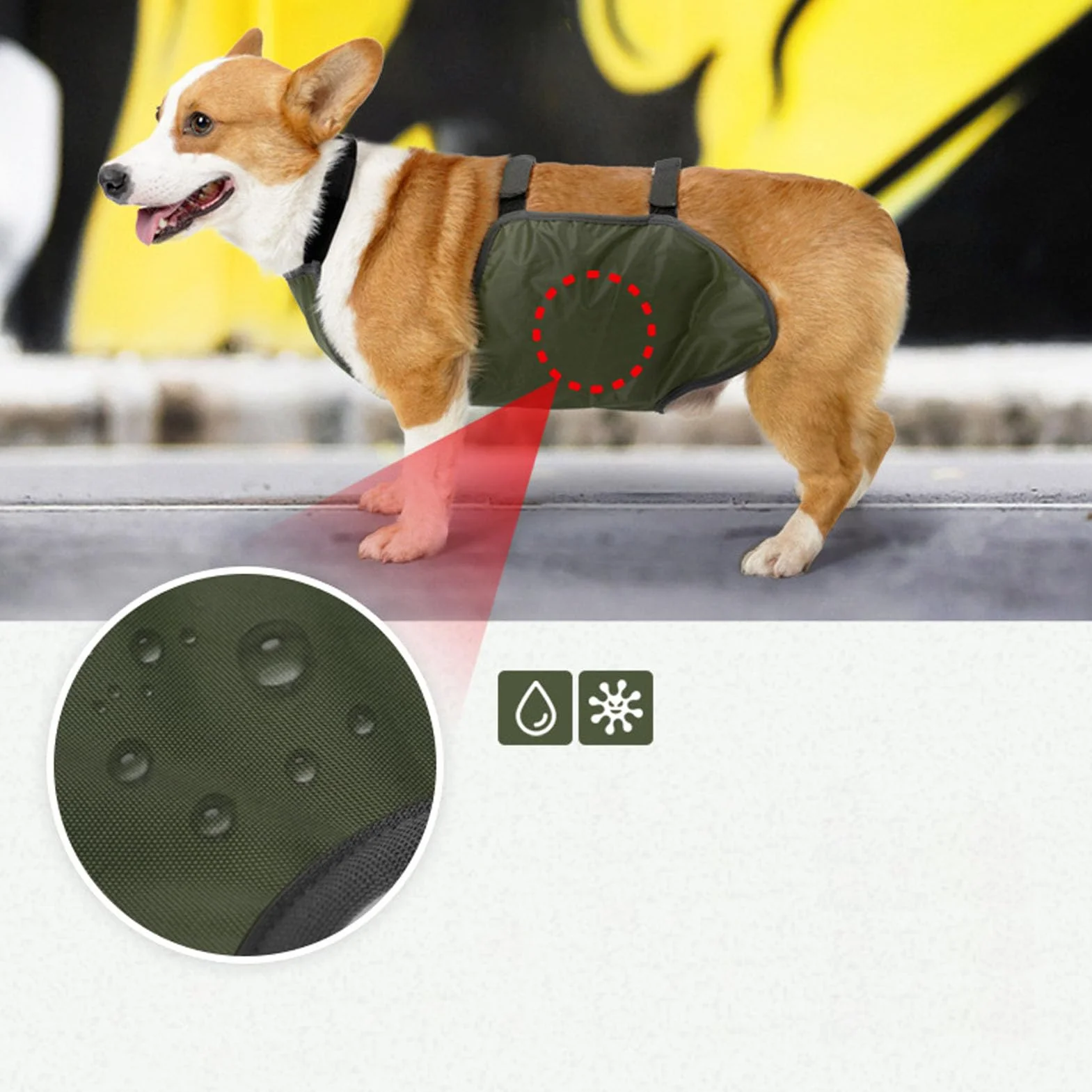 Grembiule per Cani Protezione per la Pancia Bavaglino Impermeabile per Cani Protezione per il Torace Gilet Protettivo per Animali Domestici per Cani Maschi e Femmine Corgi Bassotto Bulldog(M-OD Verde)