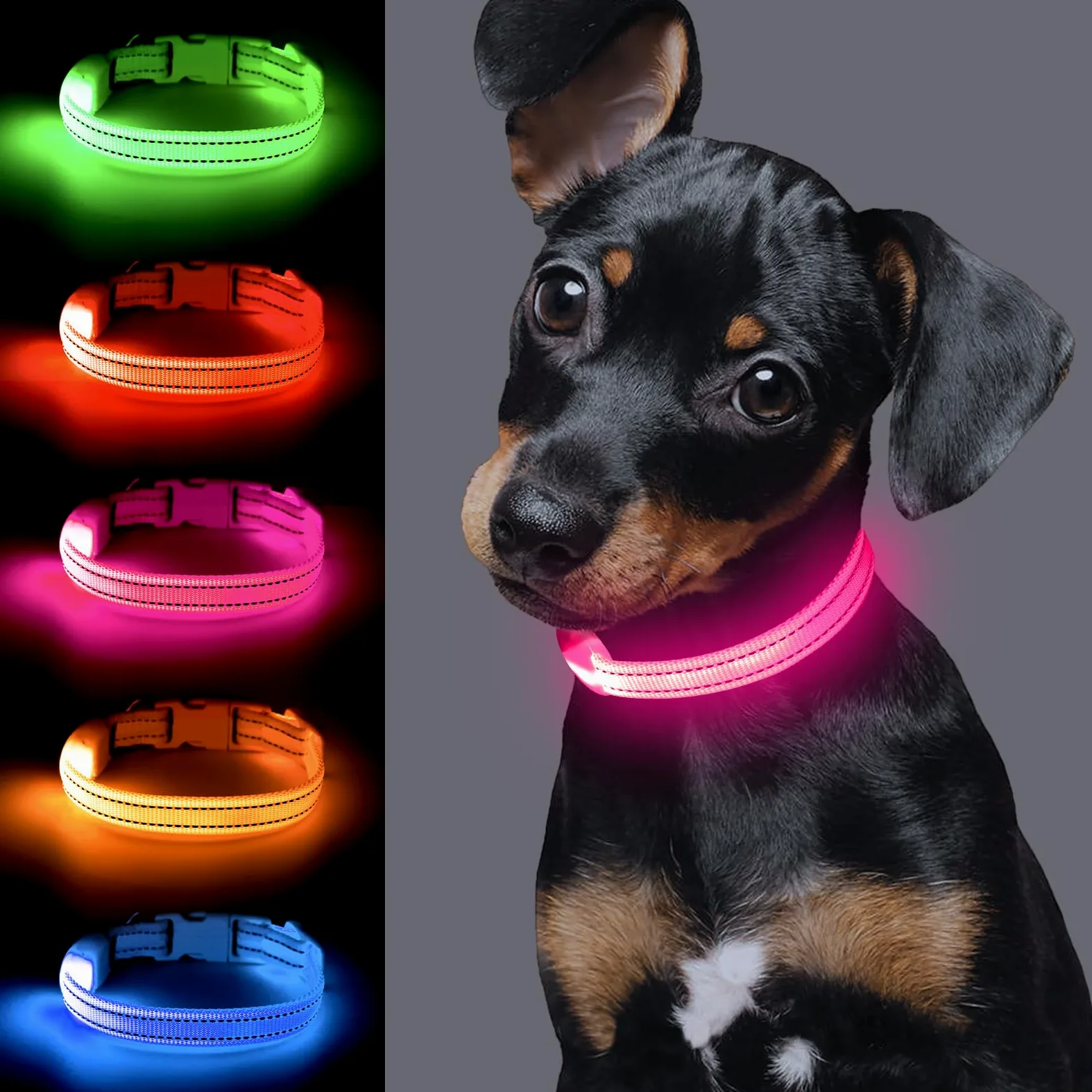 Vizpet Collare per cani a LED ricaricabile USB e XS regolabile in nylon, collare di sicurezza luminoso per cani e gatti di piccola taglia (rosa)