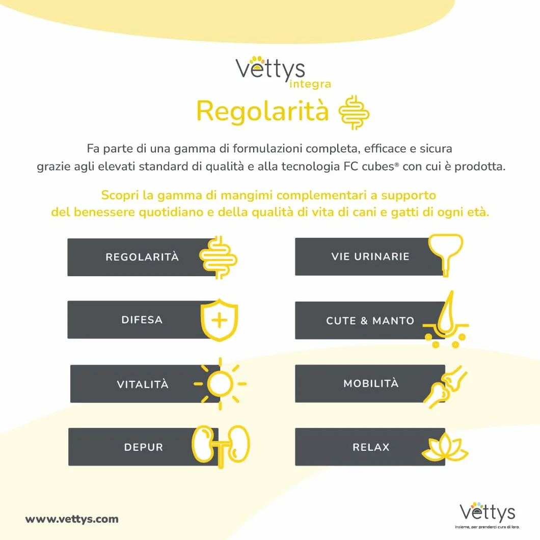 Vettys Integra Regolarità Gatto - Integratore per la Flora Intestinale - 30 Compresse Masticabili