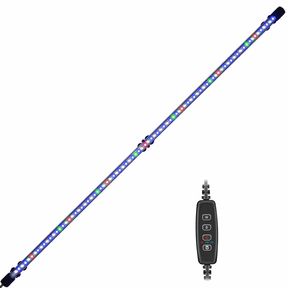 VARMHUS LED Acquario con Timer,Lampada Acquario con 3 modalità di luce dimmebili e perle di lampada a 4 colori, 10 livelli di luminosità,Luce Acquario Impermeabile (92cm&Timing-Dimmen)