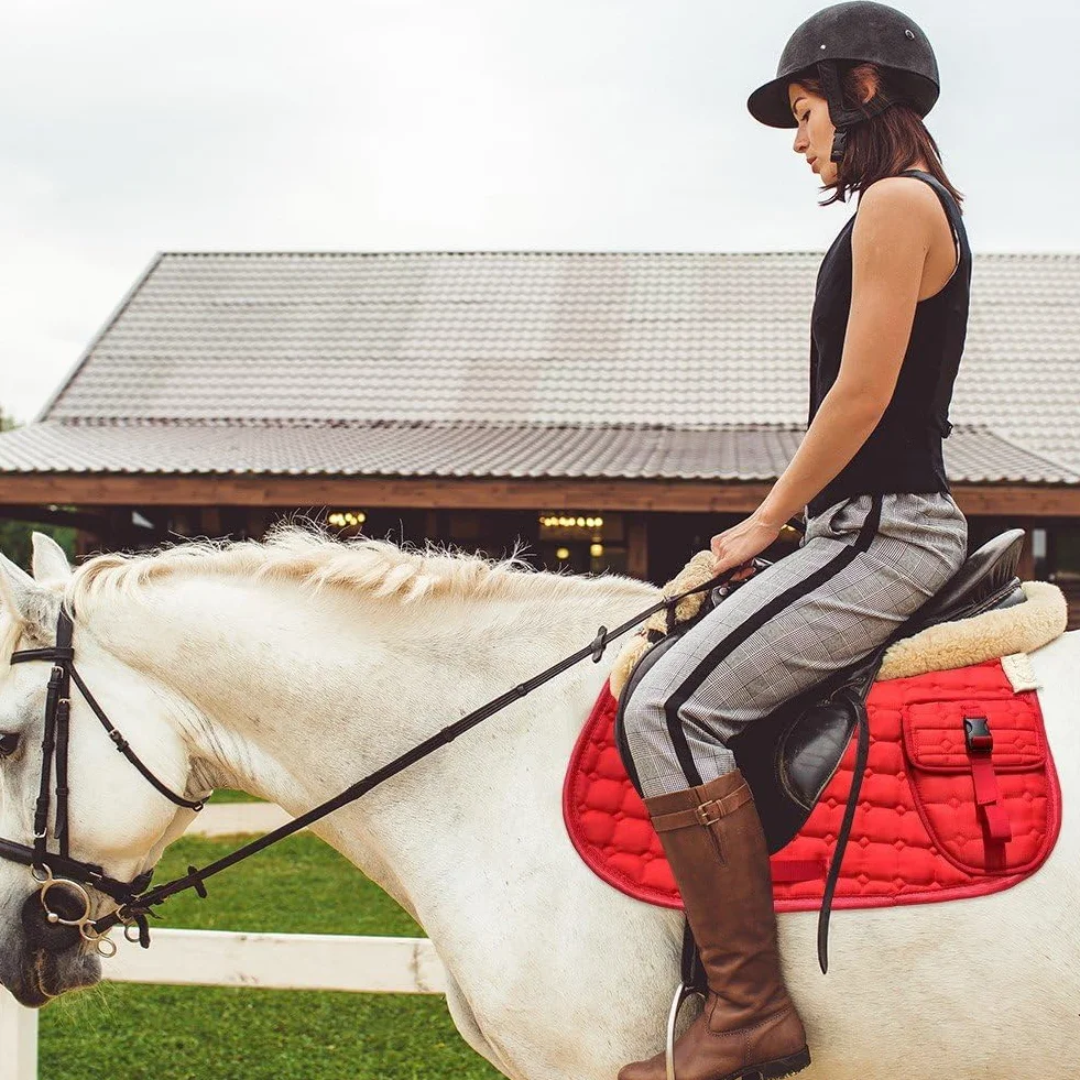 Sottosella Dressage Imbottito in Pile Trapuntato Inglese con Tasche