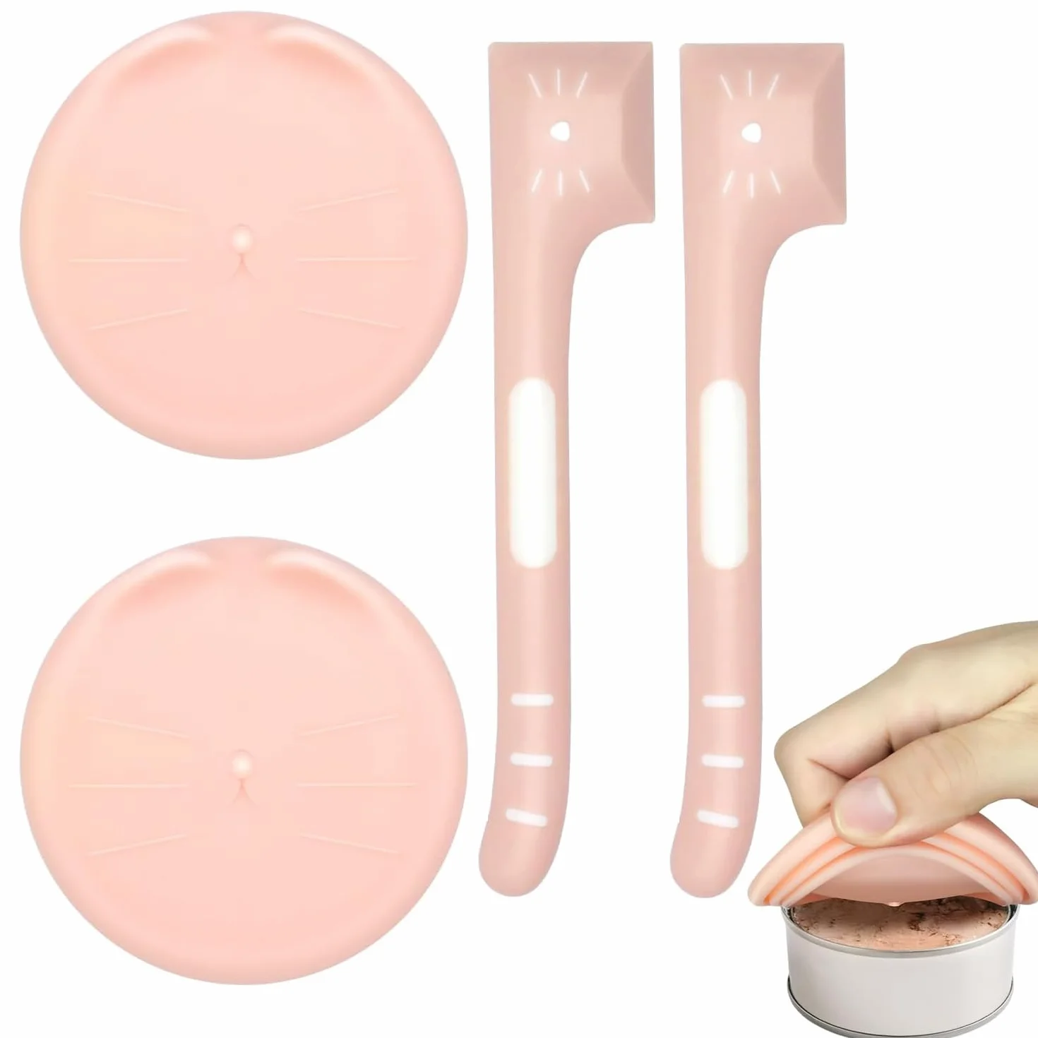 MEISO 2 Pezzi Coperture per Lattine per Animali, Tappi per Lattine con Taglia 3 in 1, Coperchi per Scatolette di Cibo per Animali con 2 Cucchiai, per la Conservazione del Cibo per Cane Gatto (Rosa)