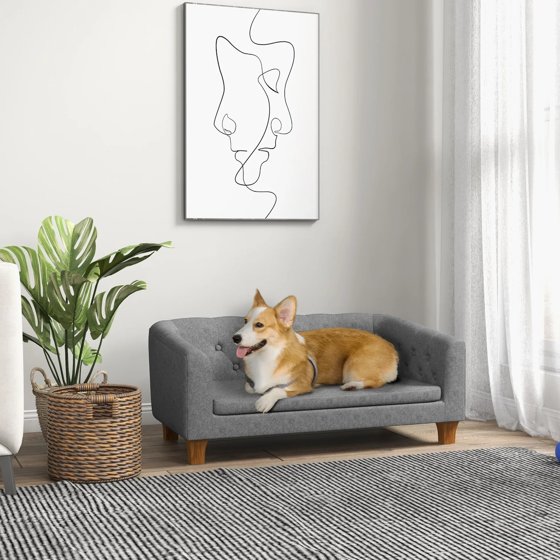 PawHut Divano per cani e gatti, divano rialzato per cani di piccole e medie dimensioni, con cuscino morbido rimovibile, installazione semplice, 96 x 60 x 42 cm, grigio
