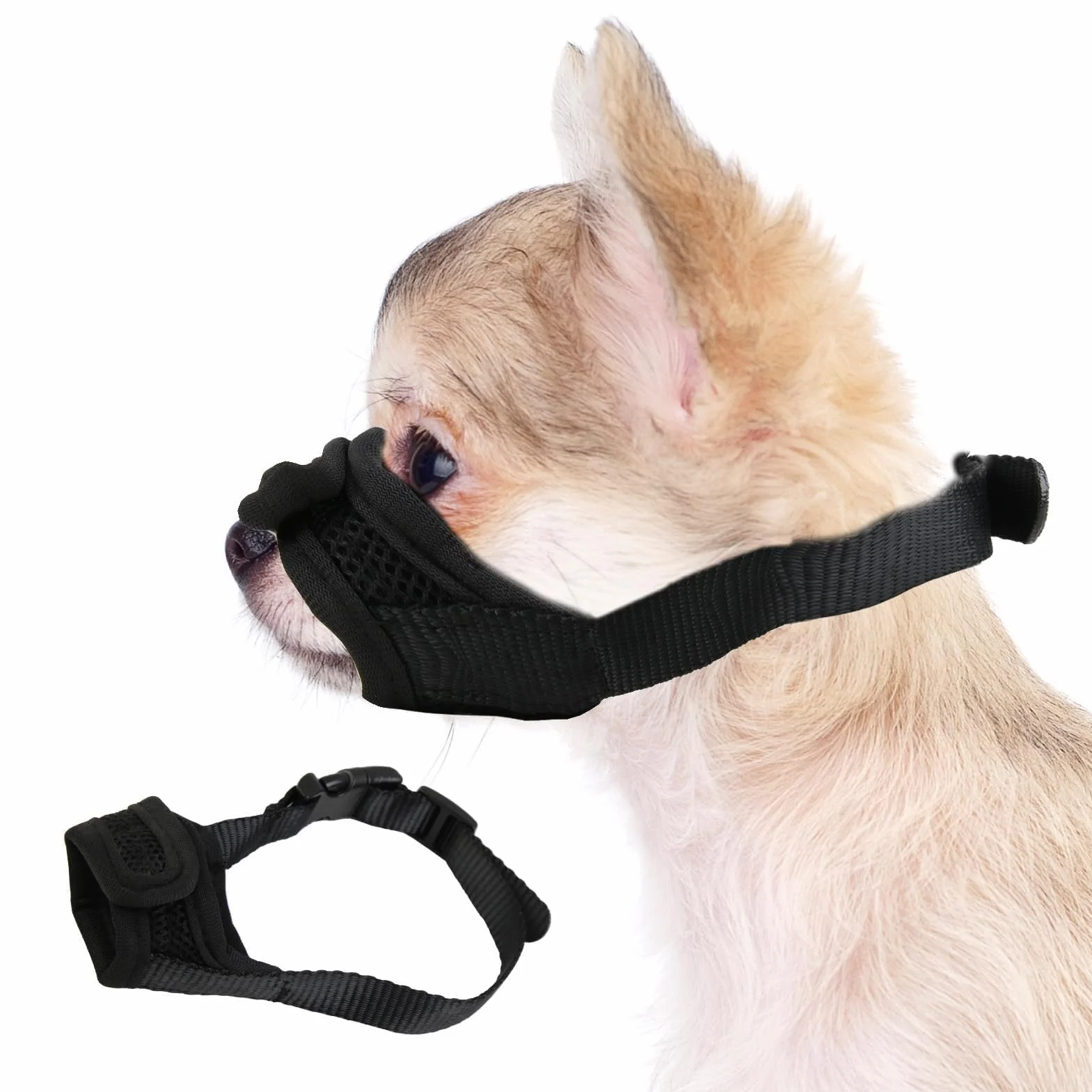 Museruola anti-morso per cani di piccola taglia, leggera e regolabile in nylon anti-abbaio per Chihuahua, Yorkshire Terrier, Maltese, Pomerania, Dobermann (XS)