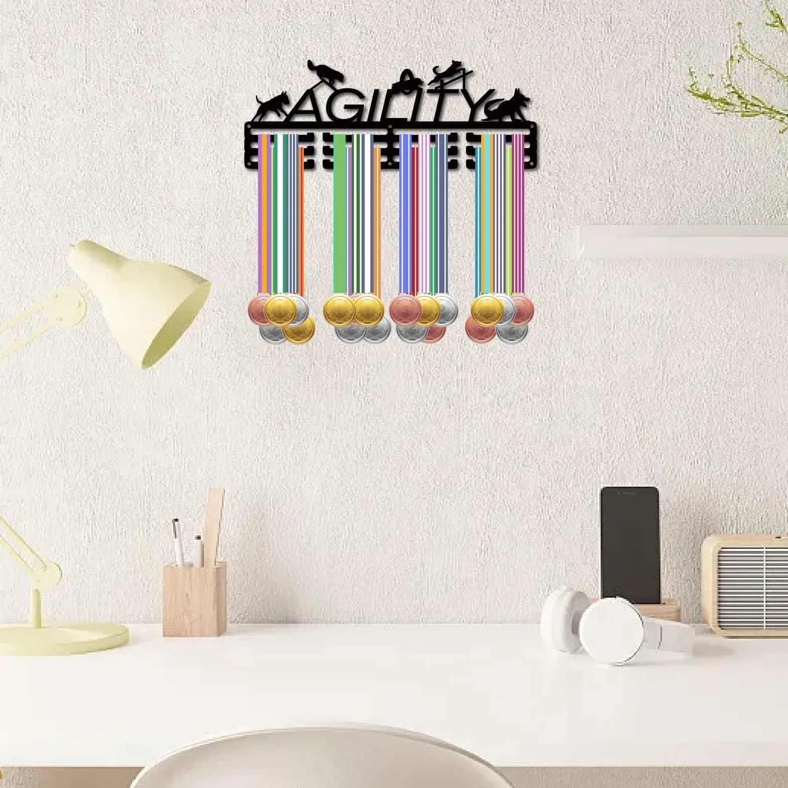 CREATCABIN Portamedaglie per Medaglie per Espositore per Medaglie Premi da Appendere A Parete Decorazioni per La Casa Concorso Vincitore 40x15cm Sportive