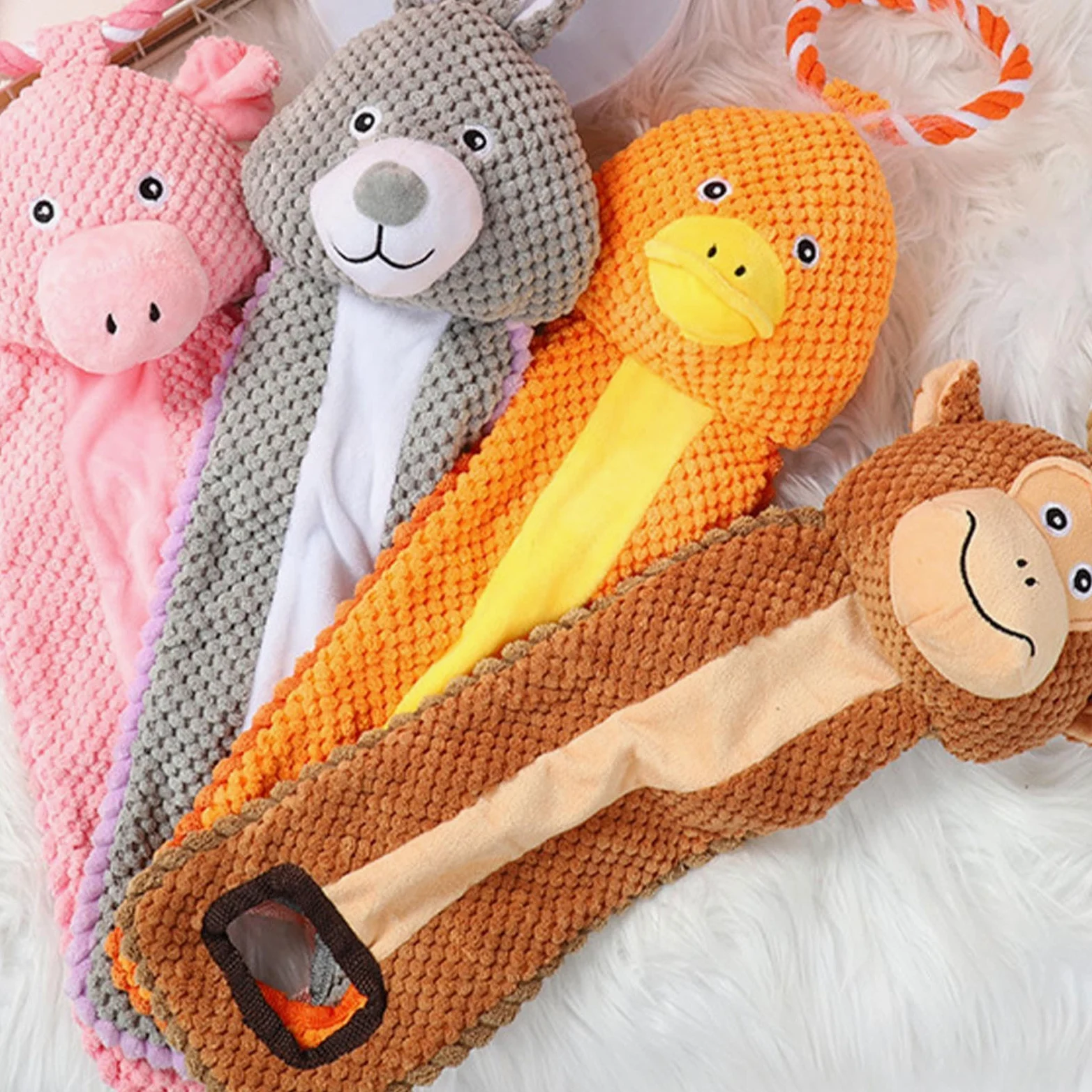 Giocattoli masticabili per cuccioli in fase della dentizione 4 Pezzi | Giocattoli di masticazione robusti in peluche imbottito per cuccioli Per addestrame