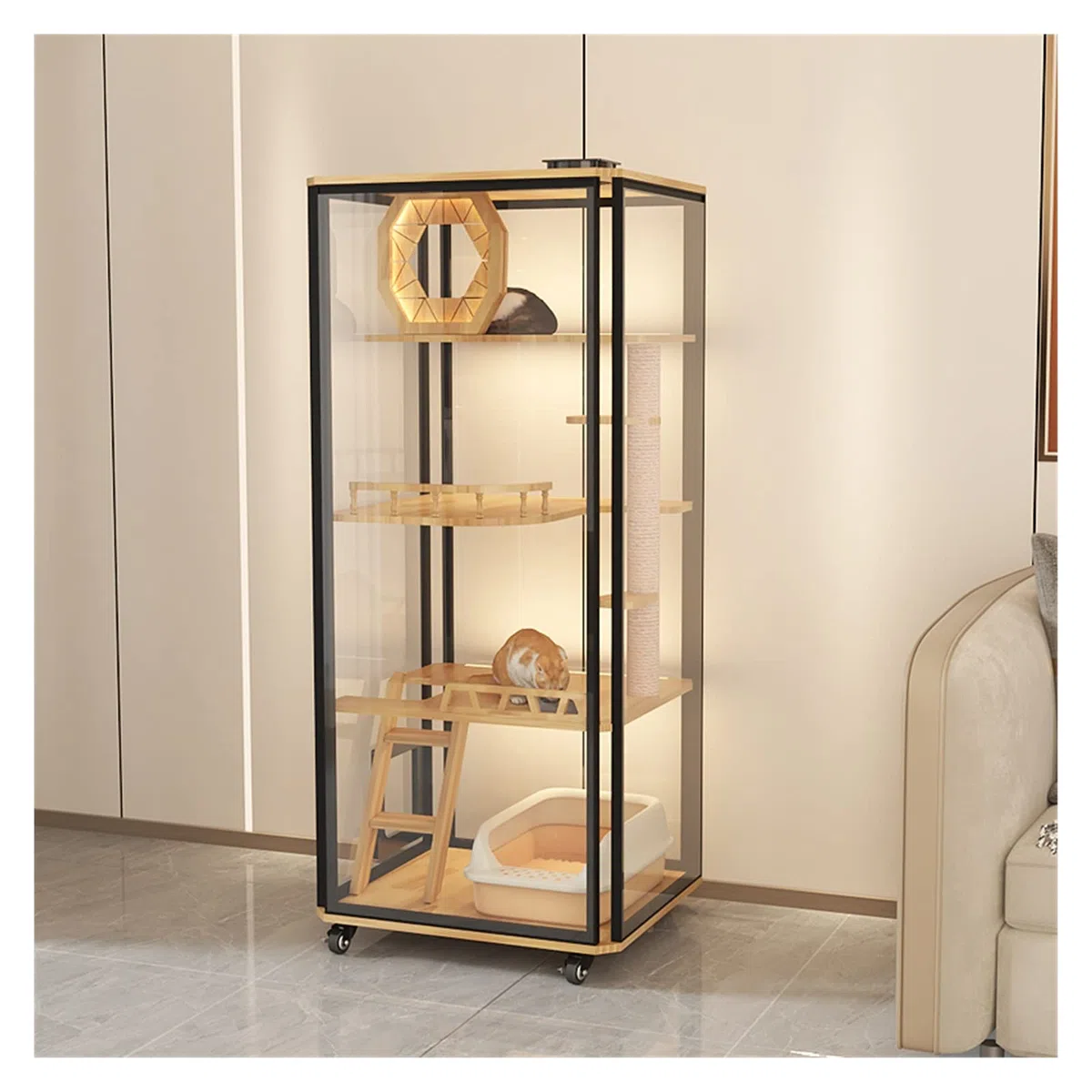 Casa del Gatto Cuccia for Gatti panoramica in Vetro, gabbietta for Gatti di Grandi Dimensioni, Pratica Cuccia for Gatti in Legno, gabinetto for Gatti, gabinetto for Gatti (E) Gabbia per Gatti