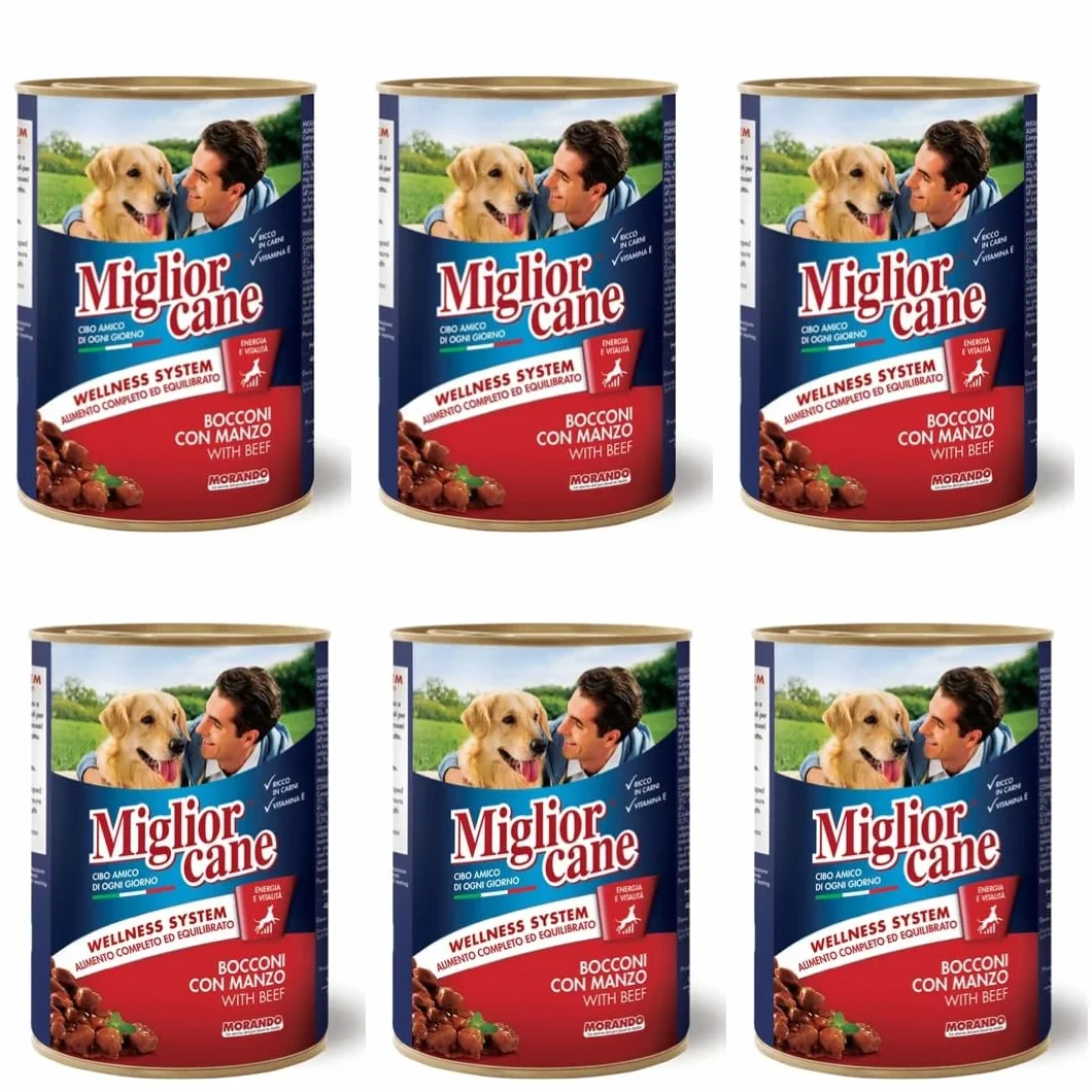 Miglior Cane Umido. 24 scatolette da 405gr cibo umido per cani Miglior Cane (Gusto, 4 gusti Ass.)