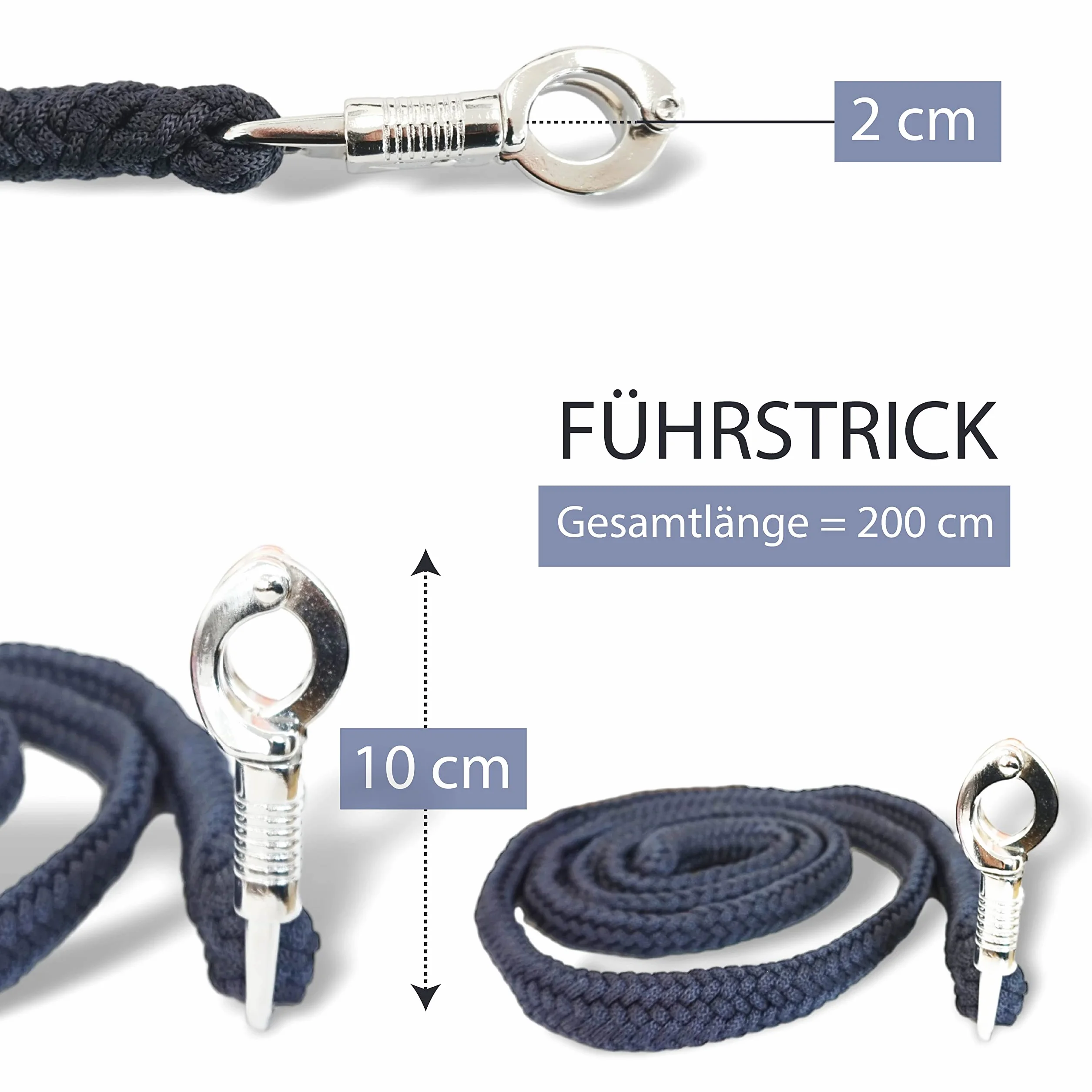 Redini per cavalli Pferdelinis con robusto moschettone antipanico Lunghezza 2m, disponibili in molti colori (Blu Navy)
