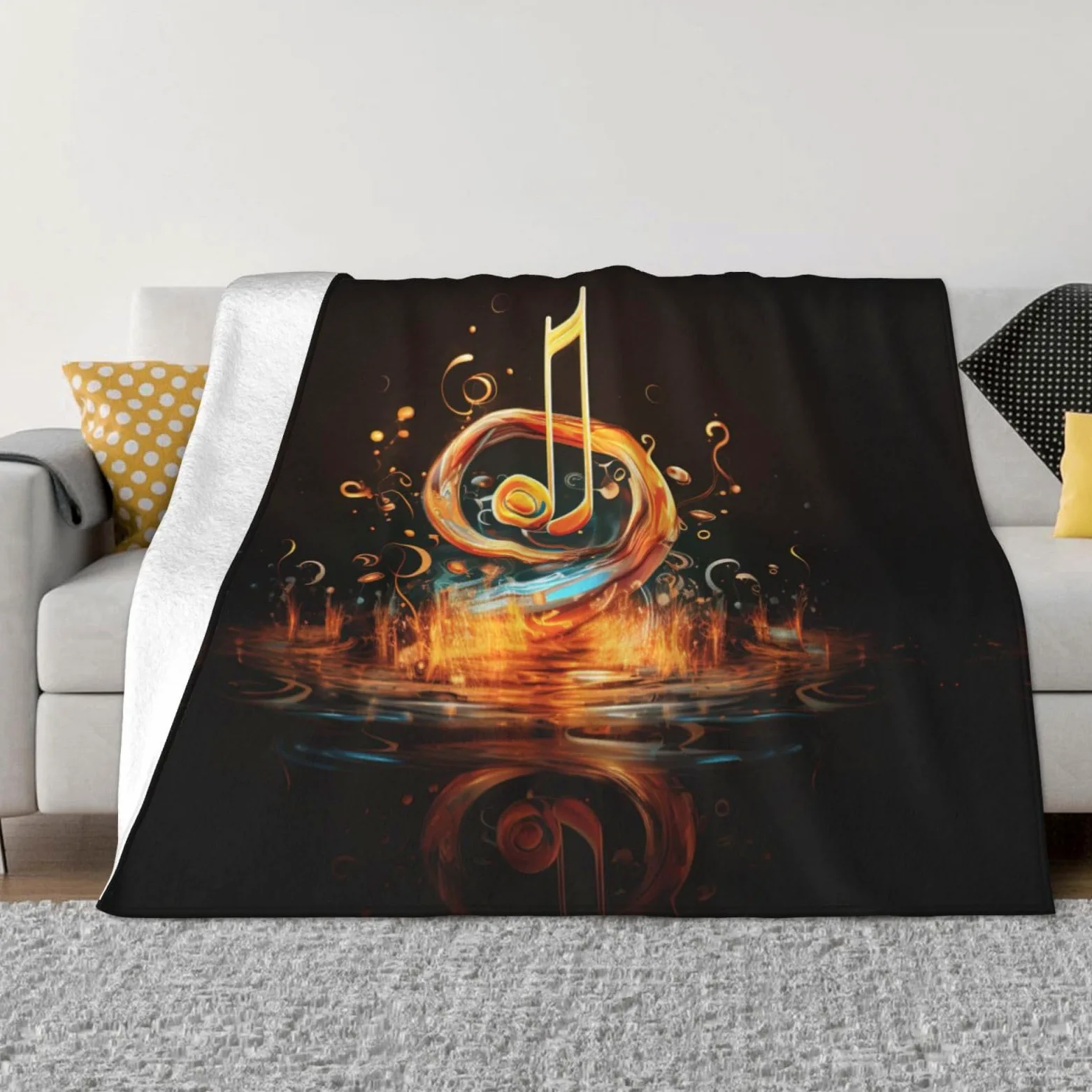 Coperta decorativa morbida e calda in flanella per bambini, cane, gatto, 127 x 152 cm, stampa con simboli musicali