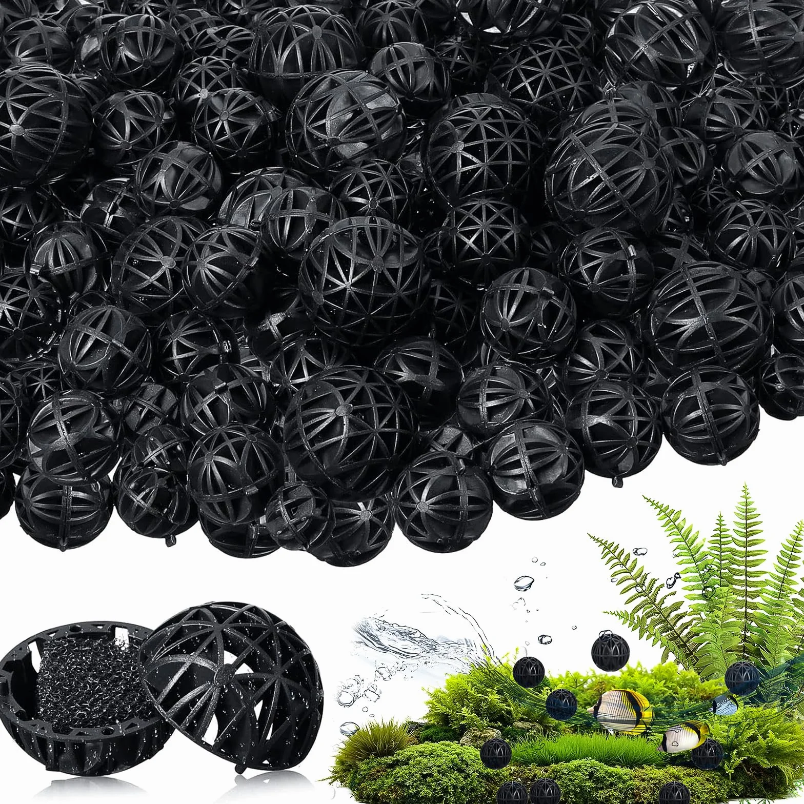 Palline Filtranti Biologiche 100 Pezzi 16 mm Bioballs per Pulizia Acquario Bio Filtro Poroso