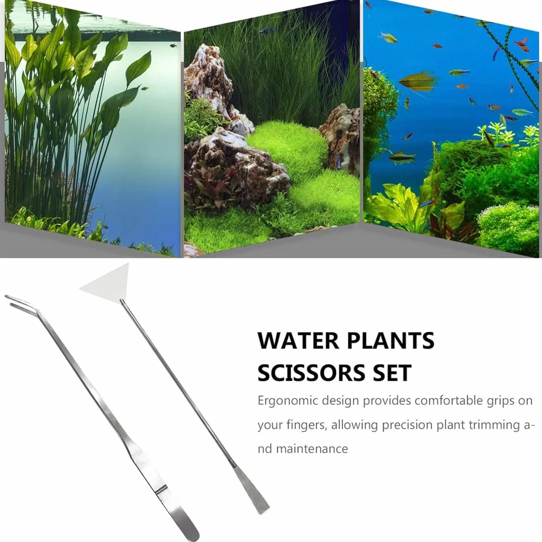 WUSJCOF 2 Pezzi Strumenti Premium per Aquascaping in Acciaio Inossidabile, Set di Pinzette e Spatola Anti-Ruggine per Manutenzione e Taglio Piante Acquatiche, Pulizia Acquario (Argento)