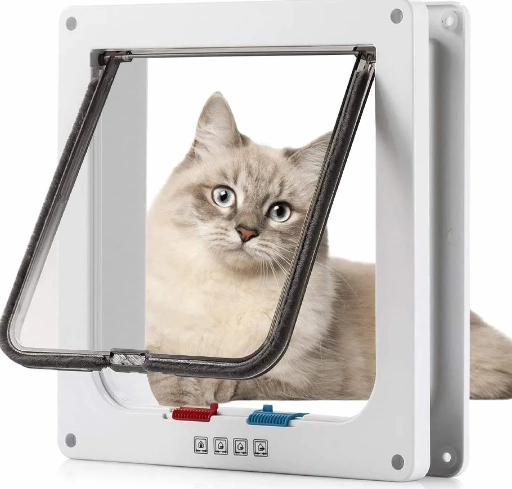 Porta per gatti con chiusura magnetica a 4 vie, porta per animali domestici per gatti e cani piccoli, porta per gatti con tunnel (bianco, XL 24,5 x 28,5 x 5,5 cm)