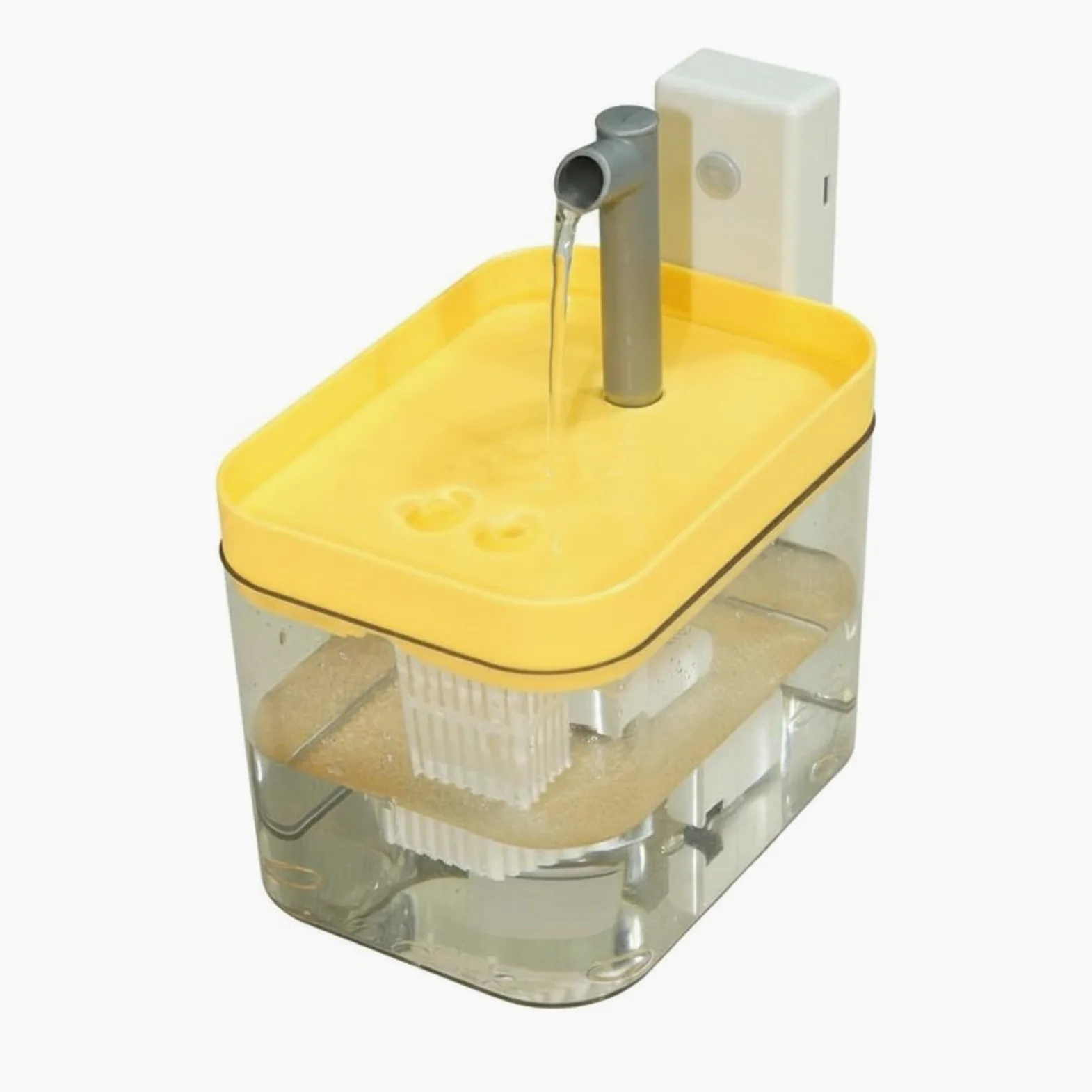 Dispositivo Automatico per Bere Fontana Distributore Abbeveratoio Depuratore con Acqua in Ricircolo Filtro Stratificato, Giallo Trasparente, Acqua Circolante Con Sensore