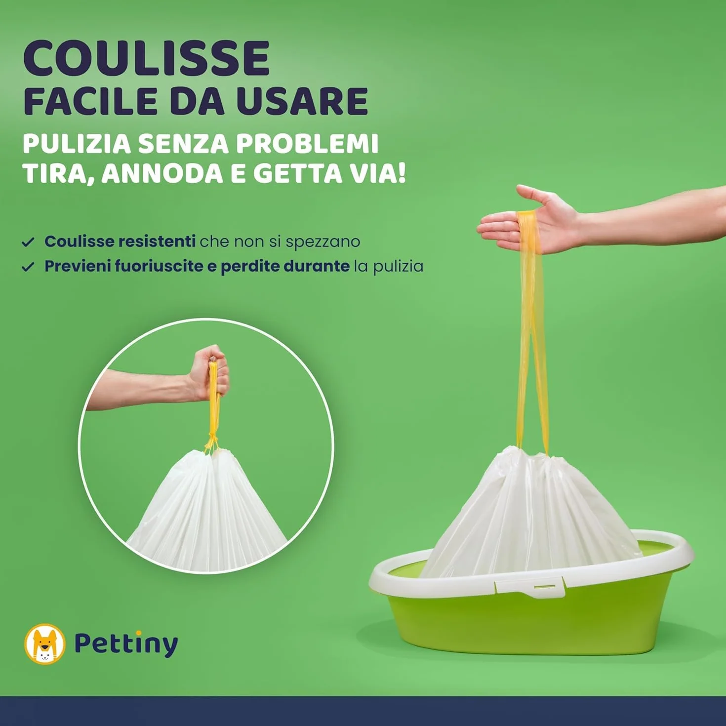 Pettiny 20 Sacchetti XL per Lettiera per Gatti con Coulisse Sacchi Resistenti ai Graffi per Cassetta Igienica Grande