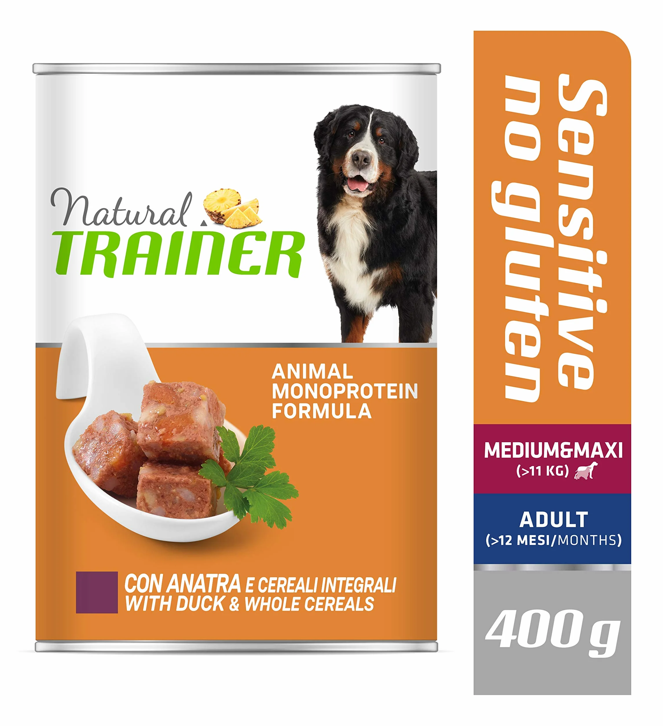 Natural Trainer Sensitive No Gluten Medium Maxi Cibo Umido per Cani con Anatra e Cerali Integrali 12 x 400 g