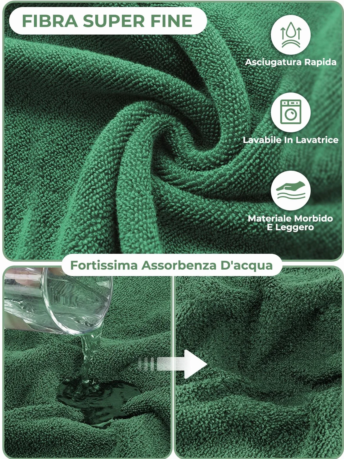 Accappatoio per Cani in Microfibra, Bibykivn Super Assorbente Regolabile Asciugamano per Animali Domestici Morbido Cappotto Bagno con Cappuccio per Asciugare Cane Dopo il Bagno (L, Verde)