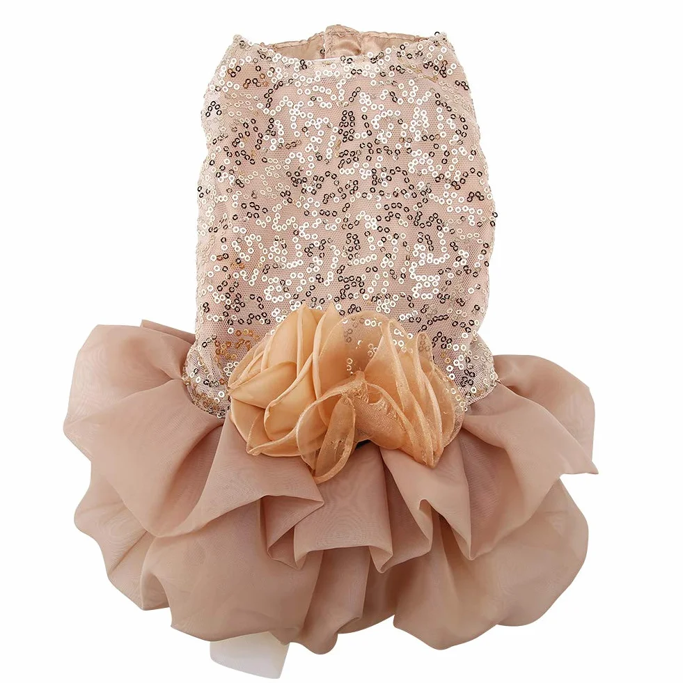 Abito da sposa per cani con paillettes e gilet in pizzo tutu XL oro