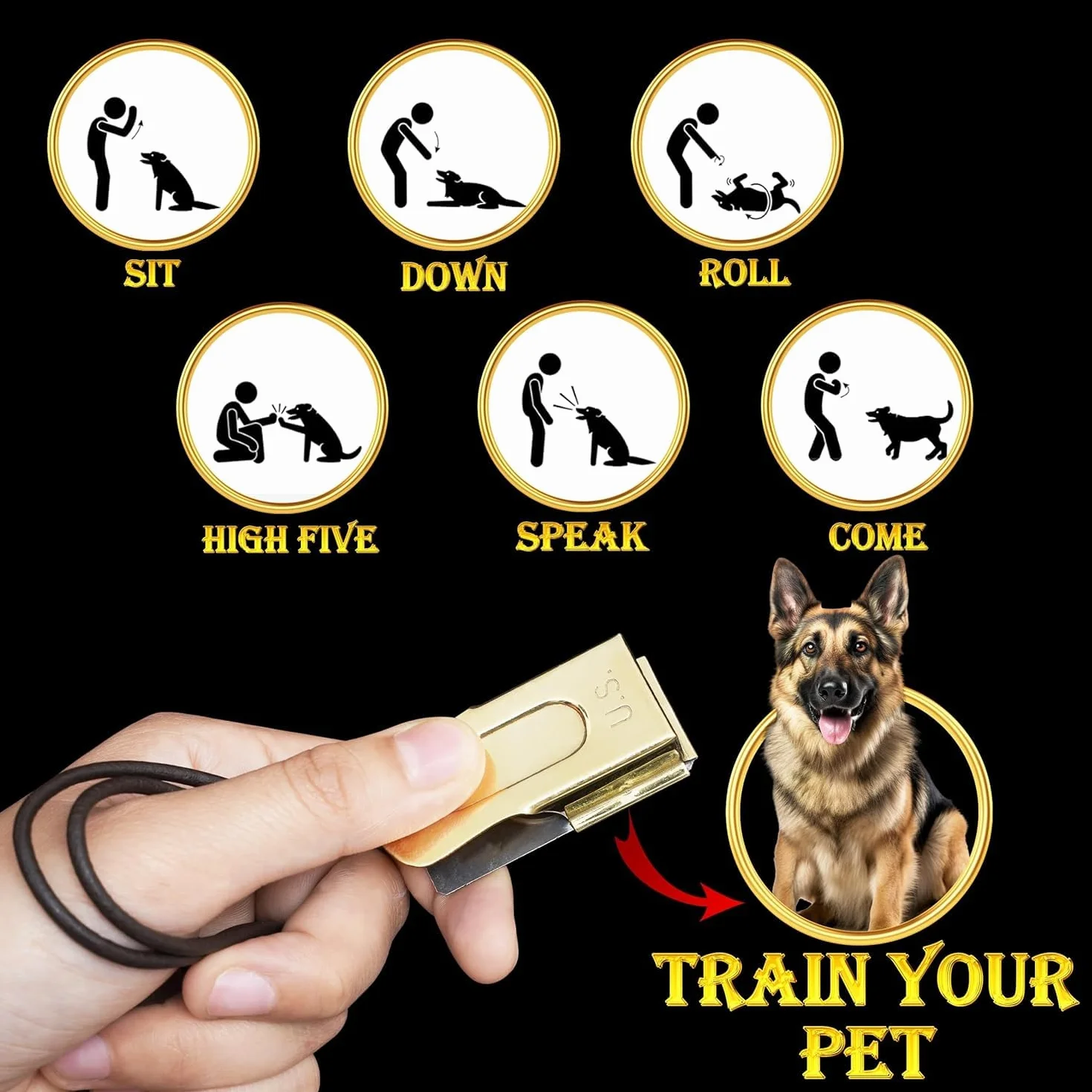 Mythrojan Clicker in Ottone e Acciaio per addestramento di Cani e Cuccioli, con Incisione statunitense, in Metallo, Confezione da 5