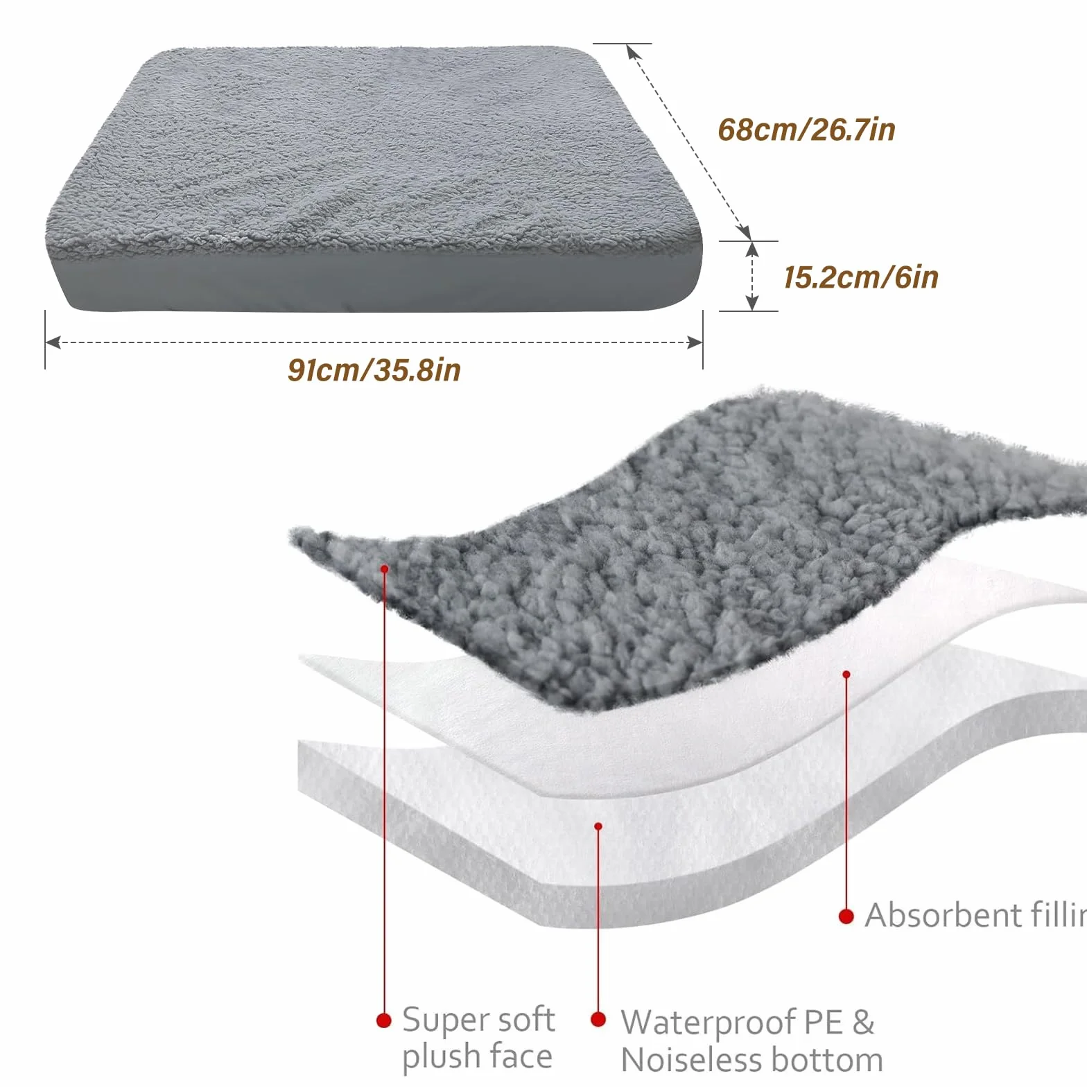 Rivestimento di ricambio per cuccia per cani, materasso di ricambio per cani, morbido rivestimento in peluche, 91 x 68 cm, ricambio per letto per cani, in spugna scamosciata, per casse dei cani, pad