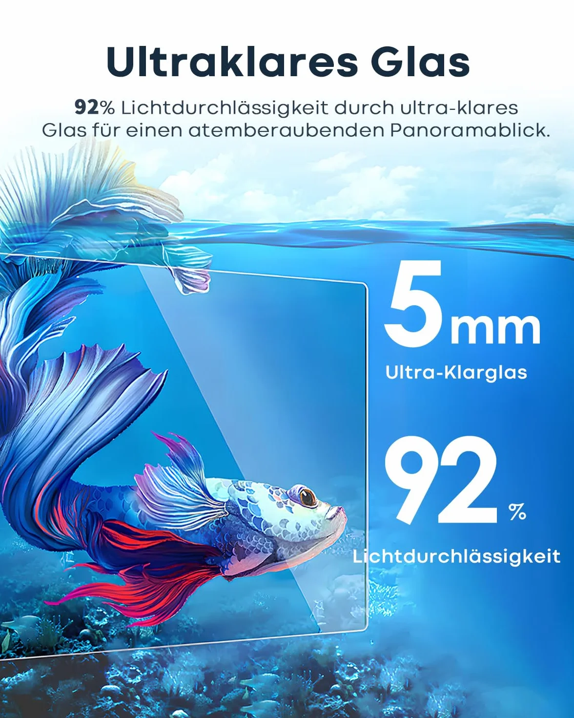 Set da scrivania per acquario, 40 l, in vetro ultra trasparente con filtro autopulente, luce chiara, riscaldamento, pietre, ghiaia, strumento di pulizia, vetro senza bordi per principianti