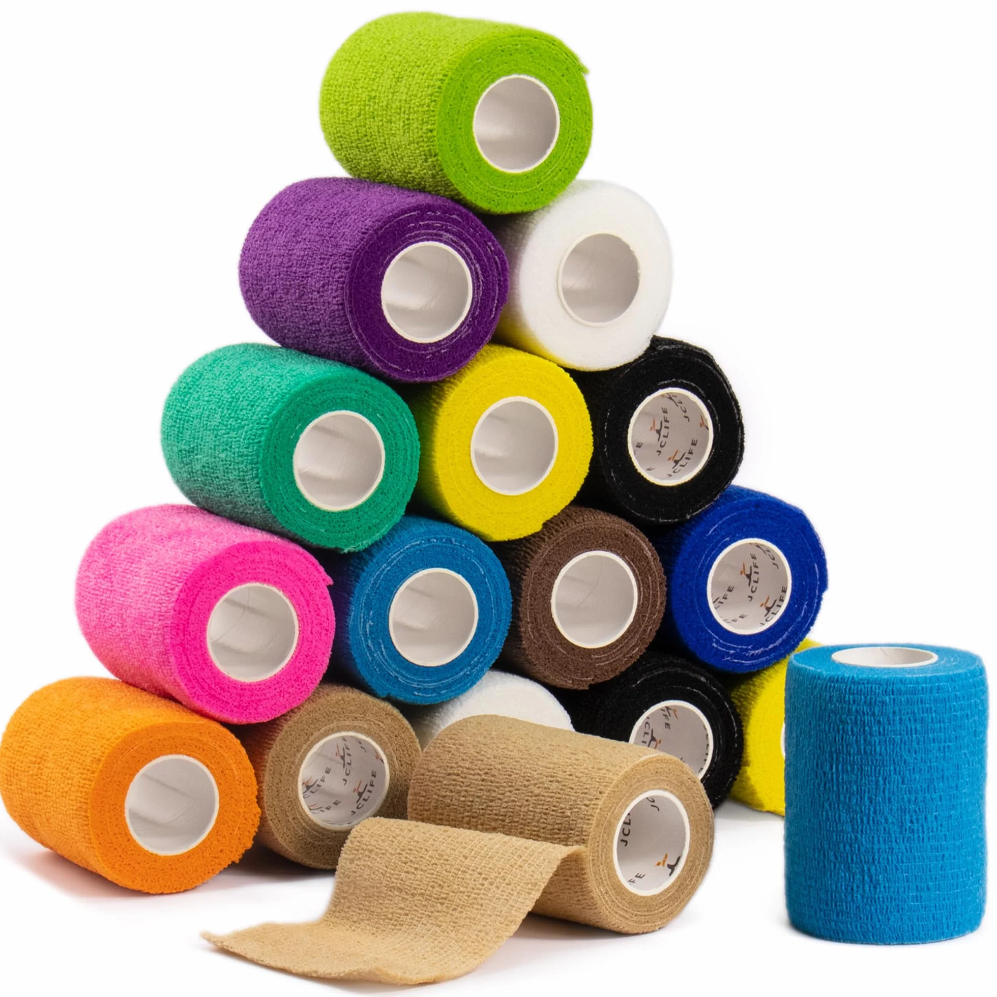 Set da 16 Rotoli di Benda Elastica Coesiva, 7.5 cm x 4.5 m, Colori Vari, Alta Elasticità.Bendaggio Elastico per Dita, Polso o Caviglia in Caso di Distorsioni.