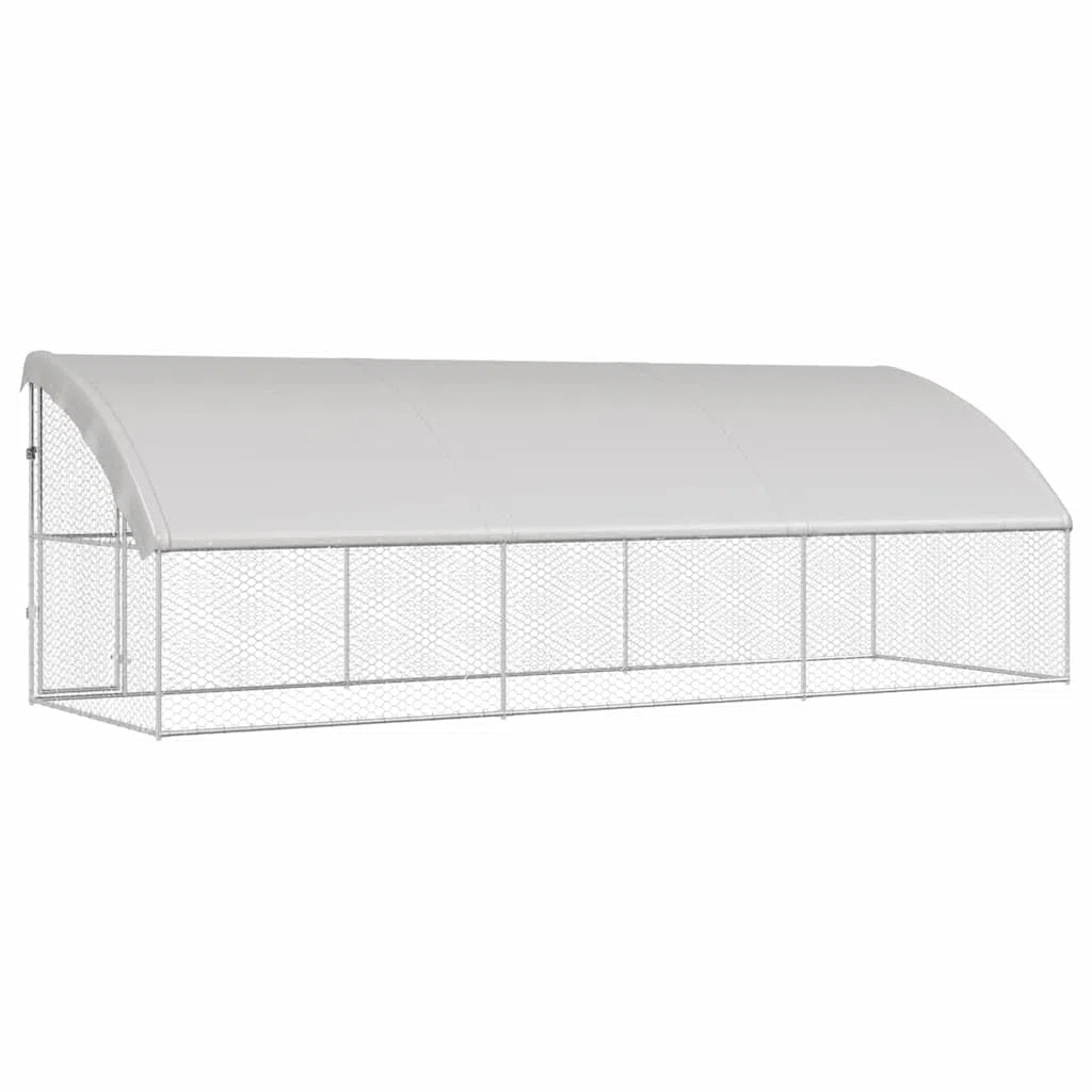 Set di 3 gabbie per cani, colore argento, 600 x 200 x 200 cm, in | Robusto recinto per animali per giardino e terrazza, con tetto in polietilene e sistema di chiusura sicuro per una facile
