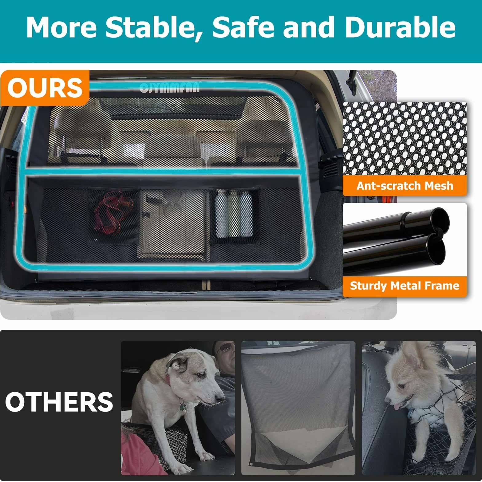 griglia per cani per bagagliaio e sedile posteriore con copertura più ampia, barriera universale per cani per auto e SUV, divisorio per cani con rete trasparente resistente ai morsi e telaio