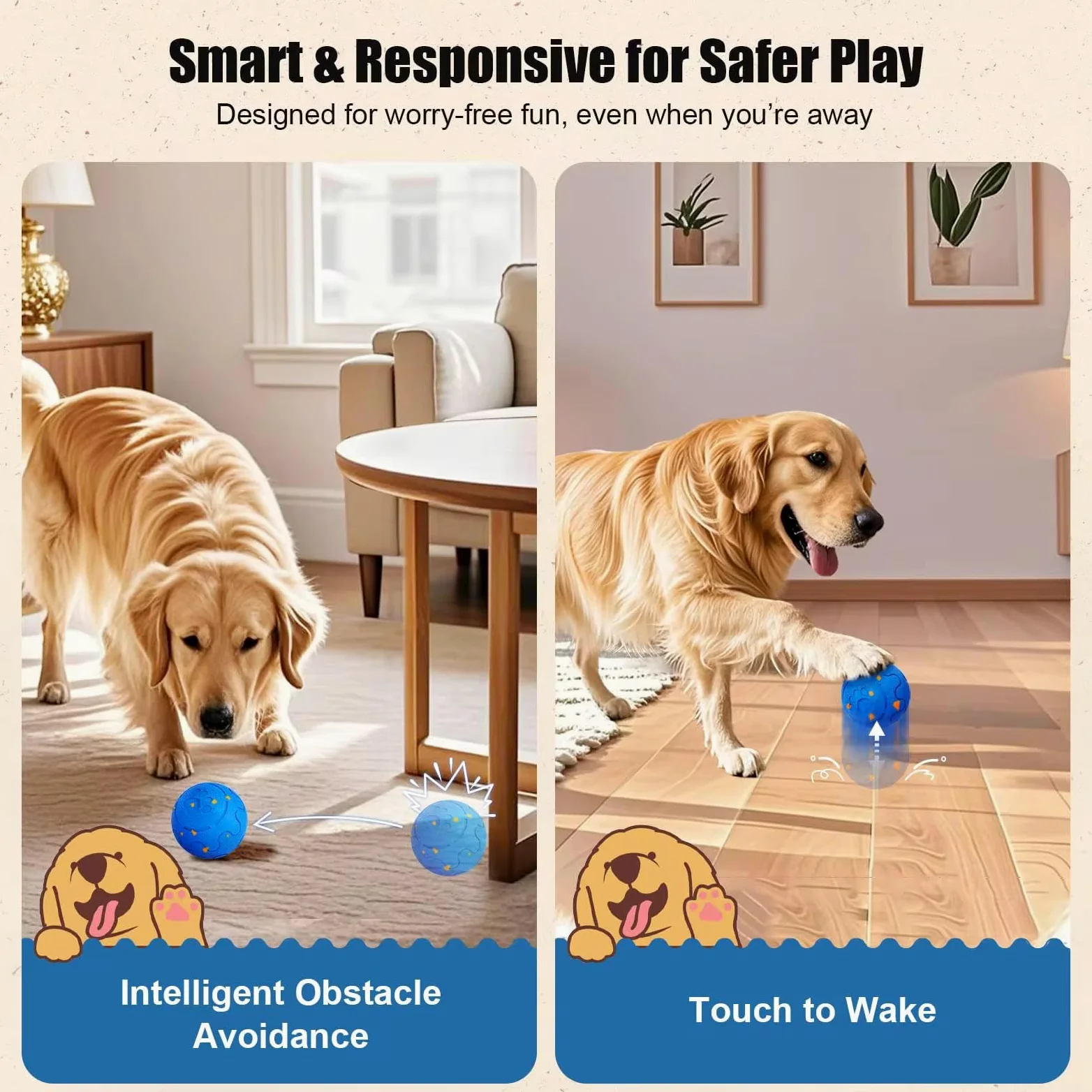 Dog Wicked Ball, giocattolo interattivo per cani, palla per cani elettrica con 3 modalità, materiale E-TPU, attivazione automatica tramite movimento, ricaricabile USB-C, per cani di taglia M-L