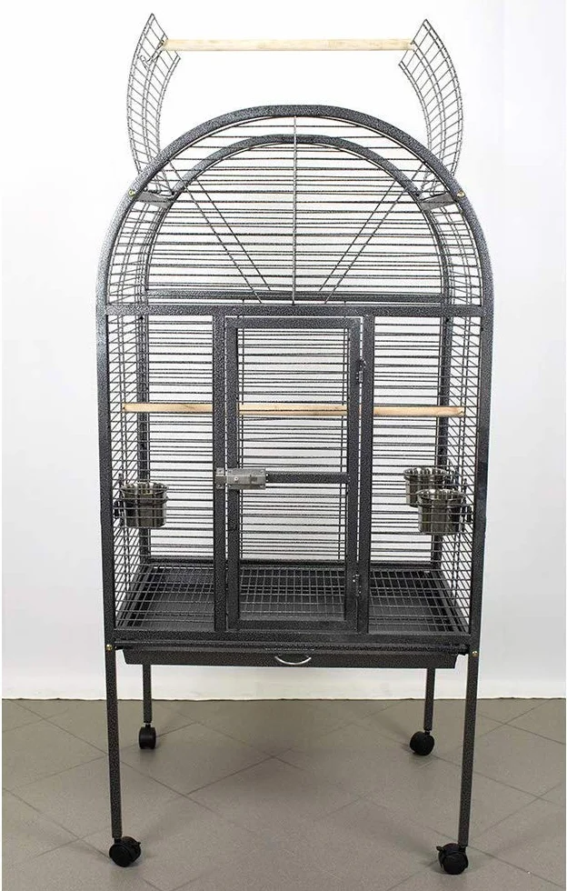 Pet's Solution - Gabbia per Pappagalli e Grandi Uccelli con Posatoi, Ciotole, Ruote, Griglia e Vassoio Estraibile, Nera - Dimensioni Esterne 76x60x156h cm