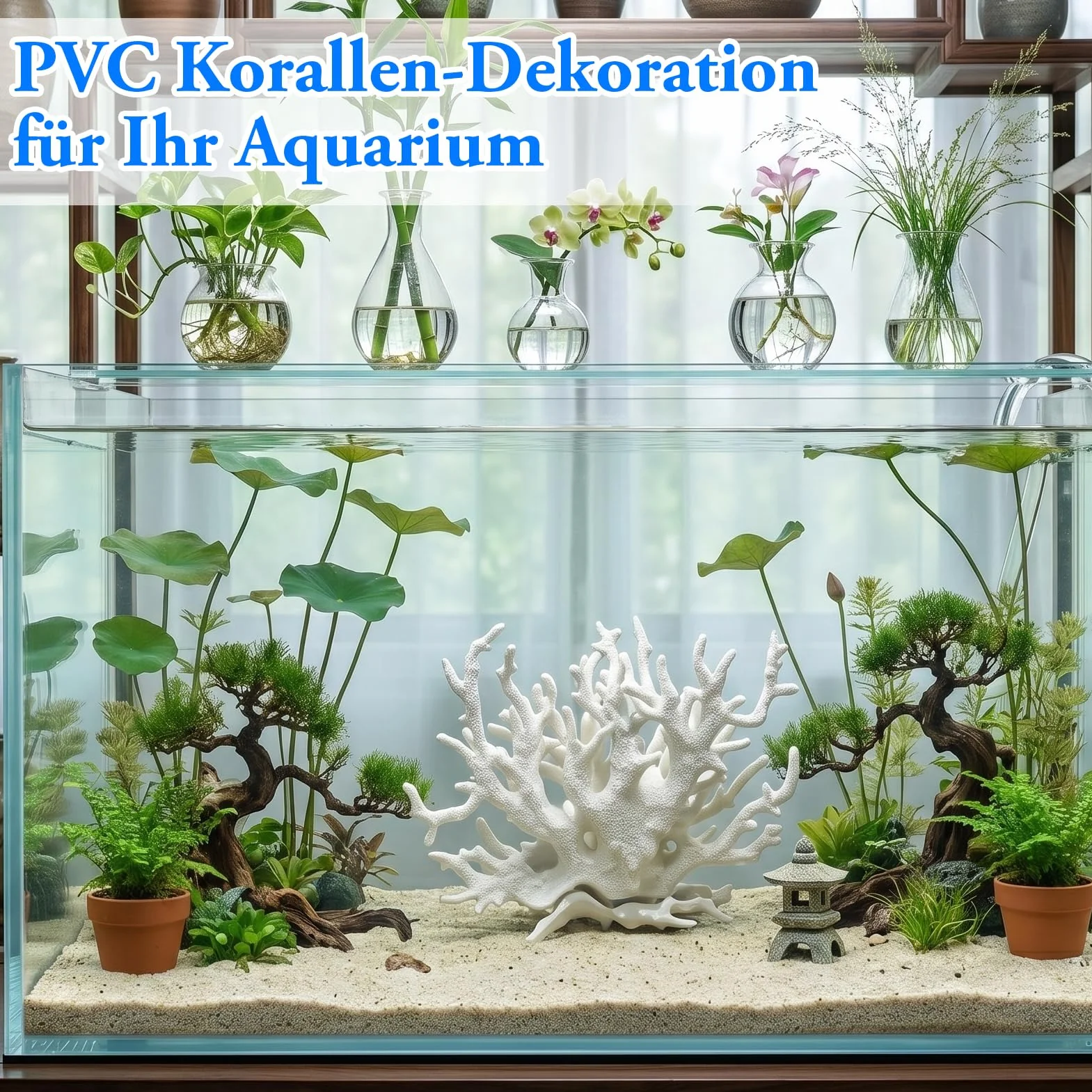 1 decorazione per acquario, corallo finto di gamberetti, acquario e pianta d'acquario, adatto per acquari di piccole e medie dimensioni (bianco)