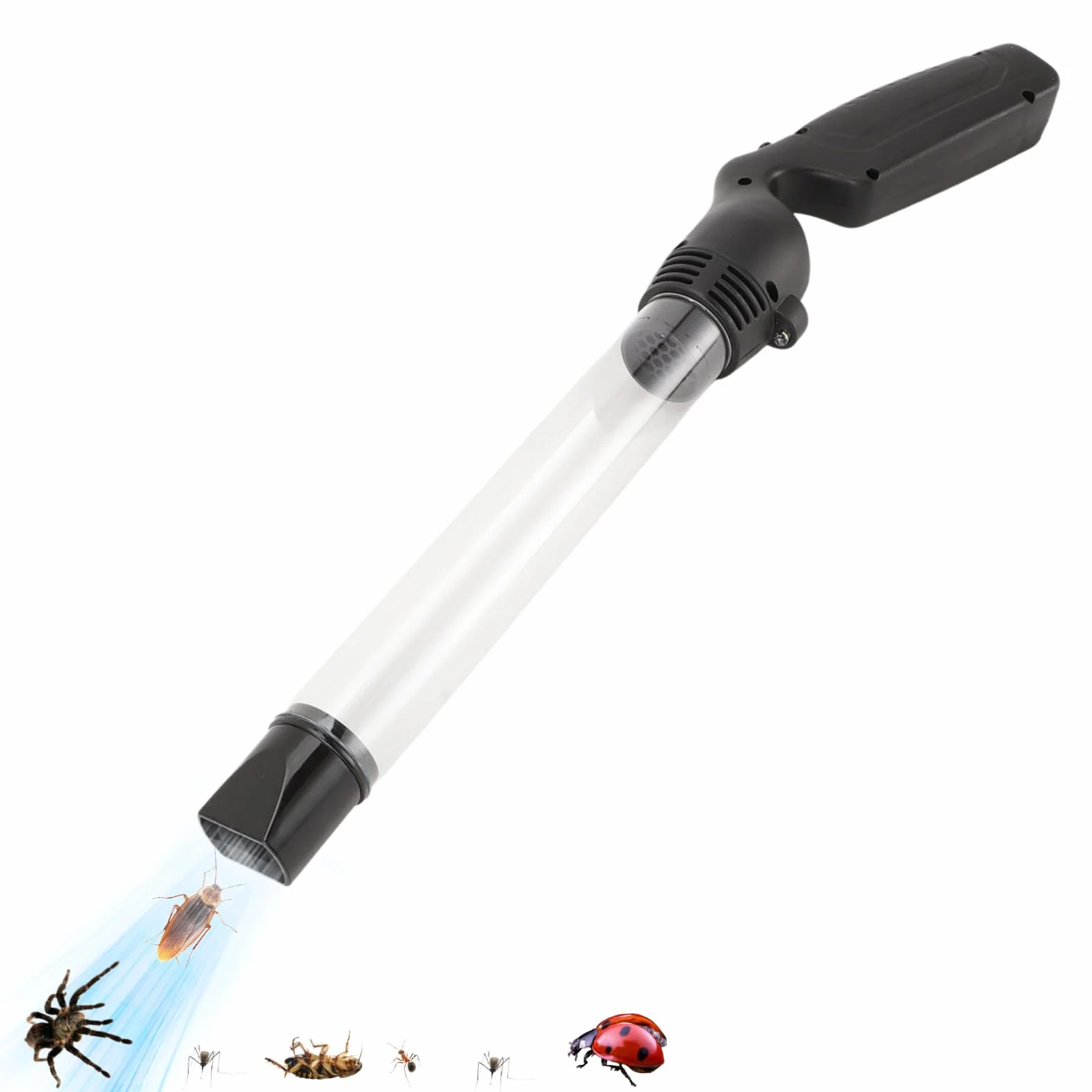 HERCHR Cattura Insetti, Forte Aspirazione Manico Lungo del PC Trasparente a Batteria Alimentata a Ragno Grabber con Luce a LED per Scarabei, Scarafaggi, Cimici, Moth