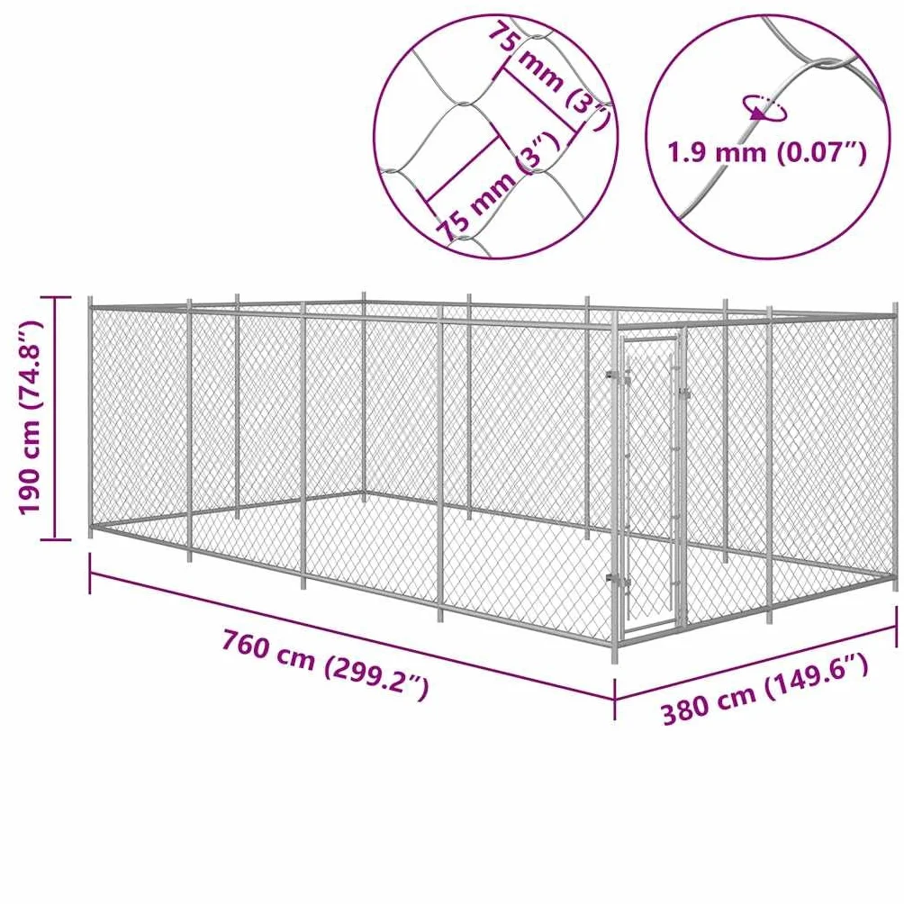 Gabbia Cani 7,6x3,8x1,9m, Box per Cani da Esterno, Gabbia per Cani, Box per Cani, Recinto per Cani