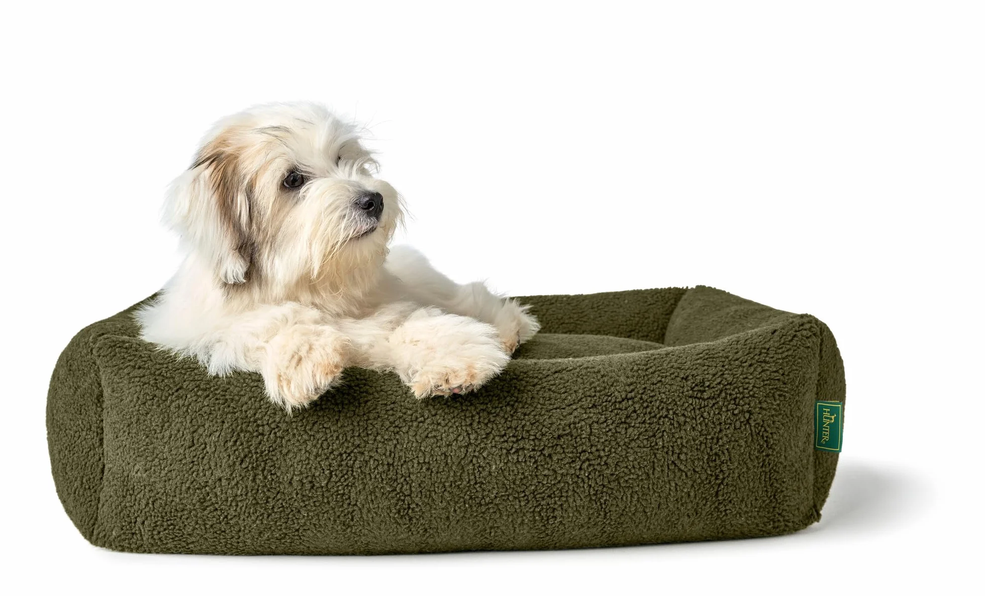 HUNTER Divano per Cani KUMARA, Colore Cachi, Morbido Peluche con Fondo Antiscivolo, Cuscino Interno Reversibile, Imbottitura alla Moda, Rivestimento Lavabile in Lavatrice, Dimensioni: 100 x 70 cm