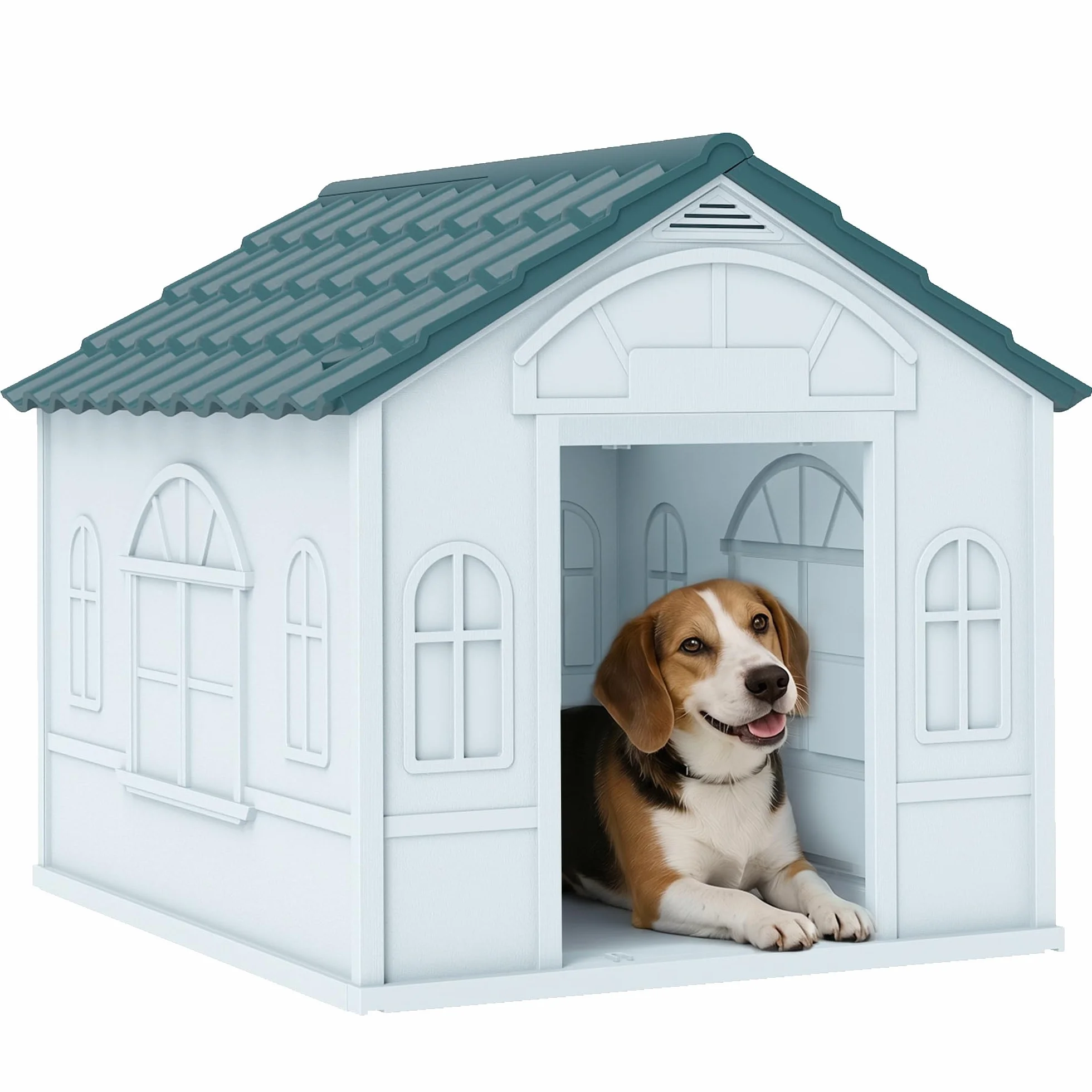 PawHut Casetta per Cani Impermeabile, Taglia Media e Piccola con Tetto Inclinato e Porta di Ingresso, Cuccia per Cani Ventilato, Facile da Montare, 65x75.7x63 cm, Blu