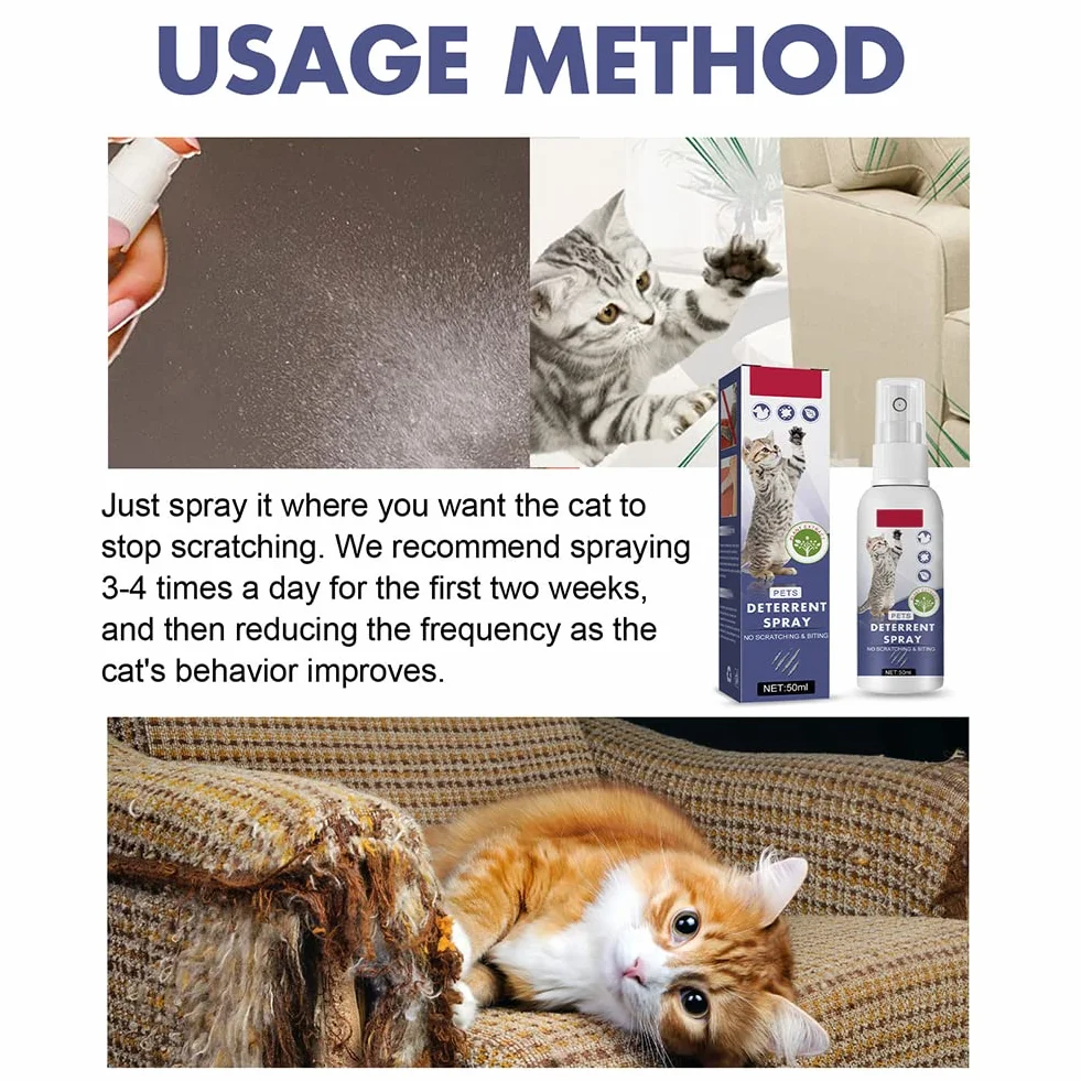 Spray AntiGraffio,Spray AntiGraffio Gatto,Spray AntiGraffio Gatti Divano,Protegge i Mobili,Spray Addestrativo per Allenare Il Comportamento degli Animali Domestici,50 ML