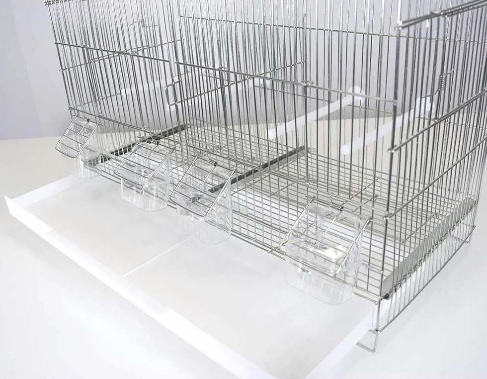 Pet's Solution - Gabbia Cova per Uccelli, Ideale per Allevamento e Predisposizione Modulare Verticale, con Divisori, Griglia e Vassoio Estraibili, Posatoi e Mangiatoie - Zincata
