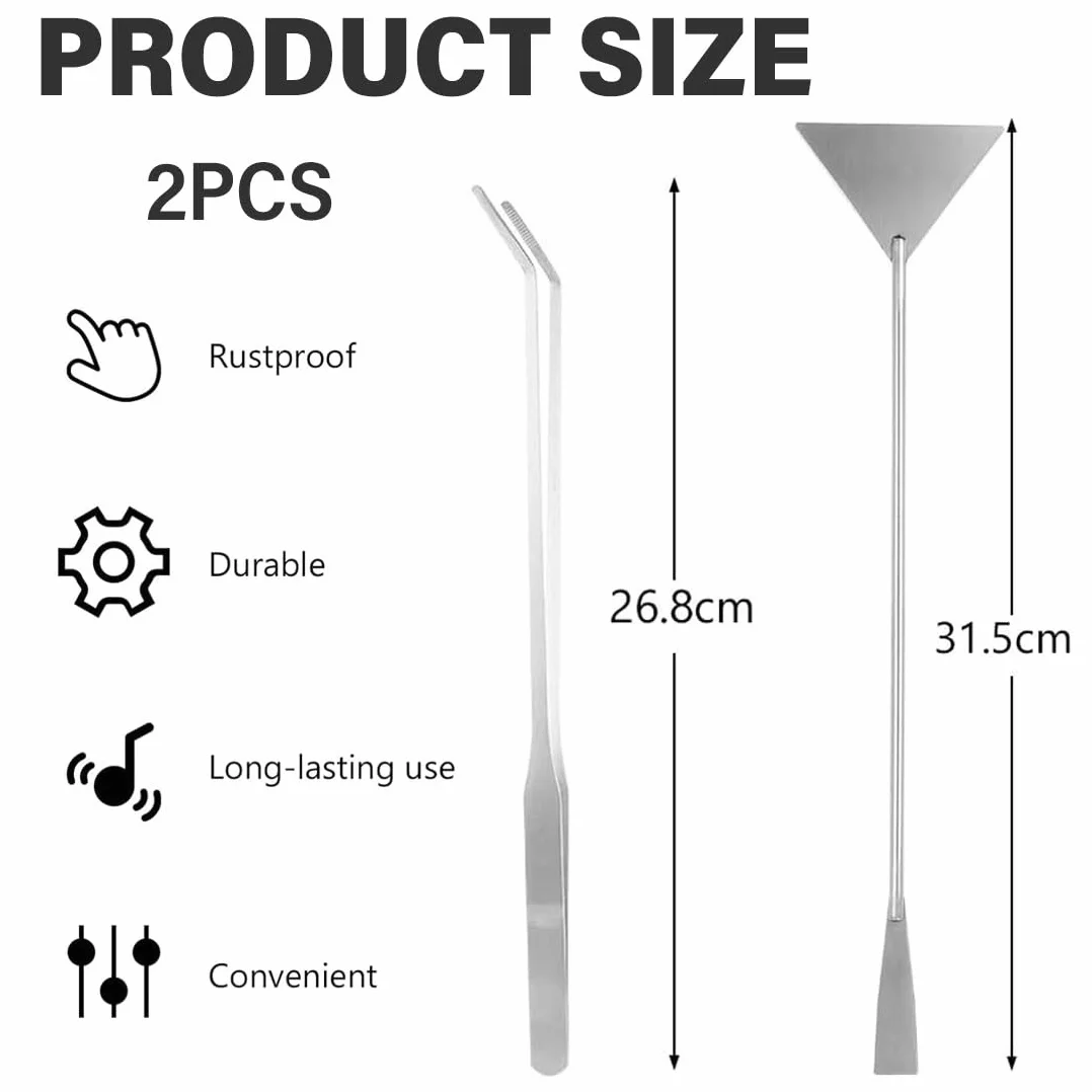 WUSJCOF 2 Pezzi Strumenti Premium per Aquascaping in Acciaio Inossidabile, Set di Pinzette e Spatola Anti-Ruggine per Manutenzione e Taglio Piante Acquatiche, Pulizia Acquario (Argento)