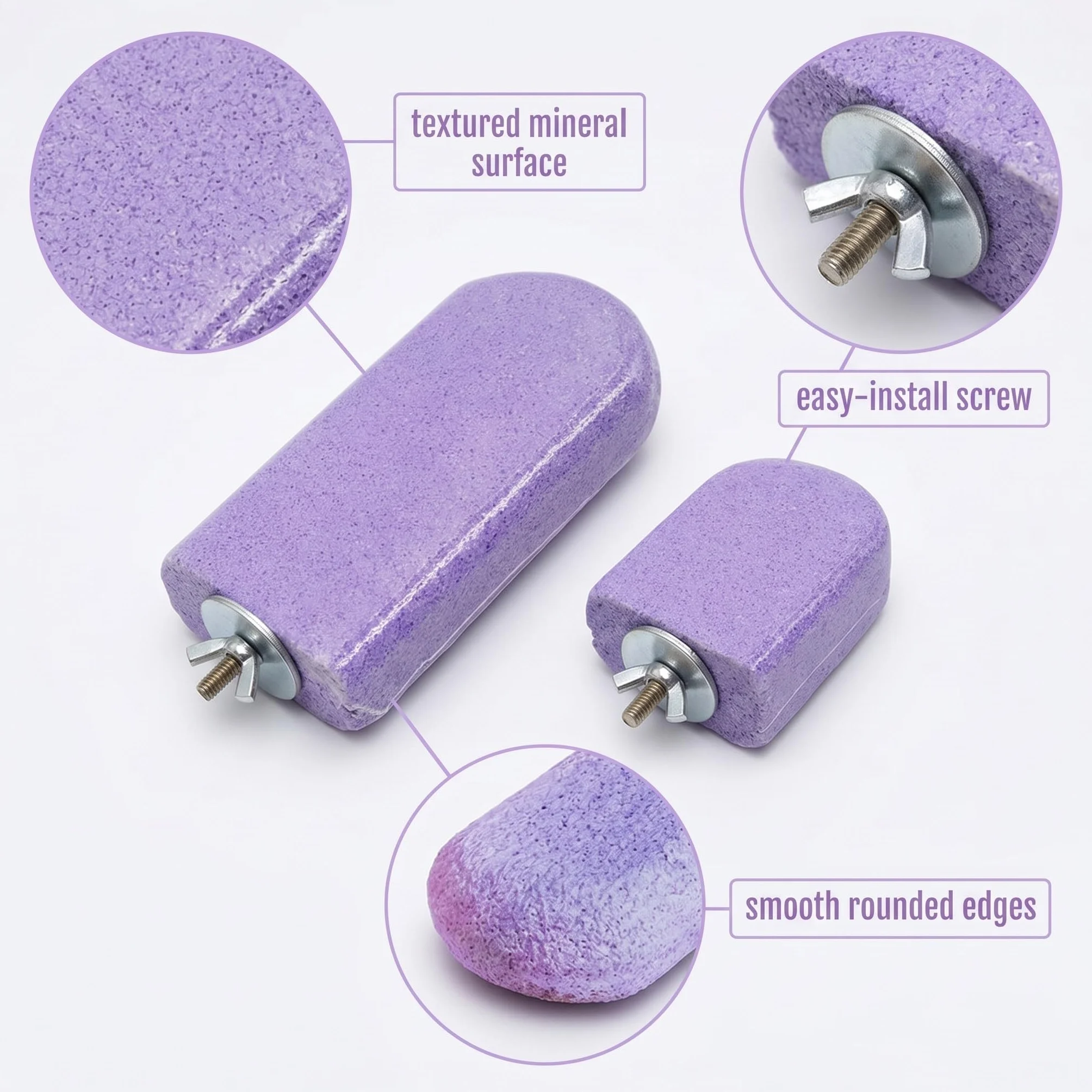 2 Pezzi Trespolo Per Pappagalli Attrezzo Per Limare Gli Artigli, Mordicchio Per Il Becco, Stecca Ruvida Per Pappagallini, Canarini E Pappagalli (Viola)
