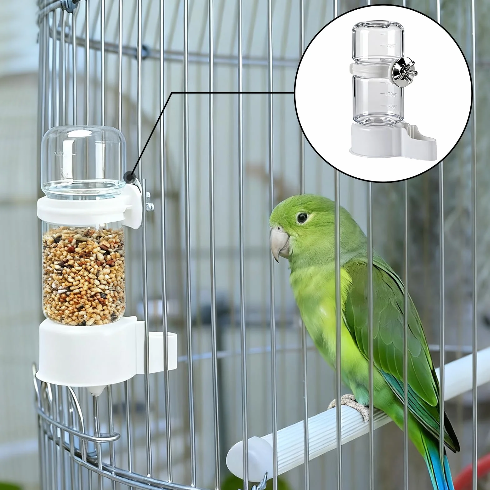 2 PCS Distributore Acqua Uccelli E Mangiatoia per Uccelli Automatica, Dispenser Acqua Cibo per Uccelli Con Fissaggio Gabbia, Uccelli Alimentatore Automatico per Pappagalli e Piccioni