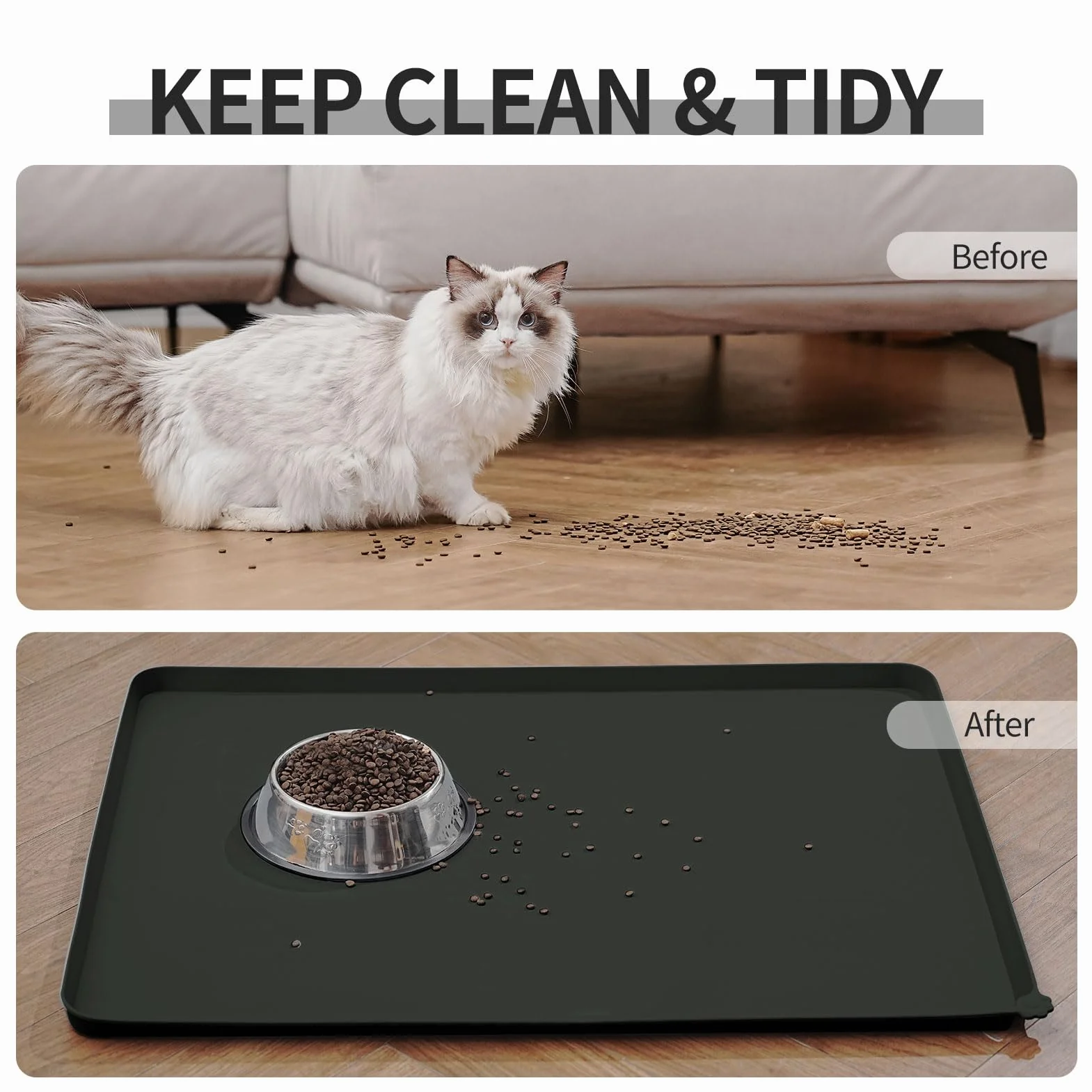 Reopet Tappetino per Cibo e Acqua in Silicone per Animali Domestici, Impermeabile con Bordi Rialzati Antispill, Placca per Ciotole Sia per Cani che per Gatti Disponibile in Diverse Dimensioni e Colori