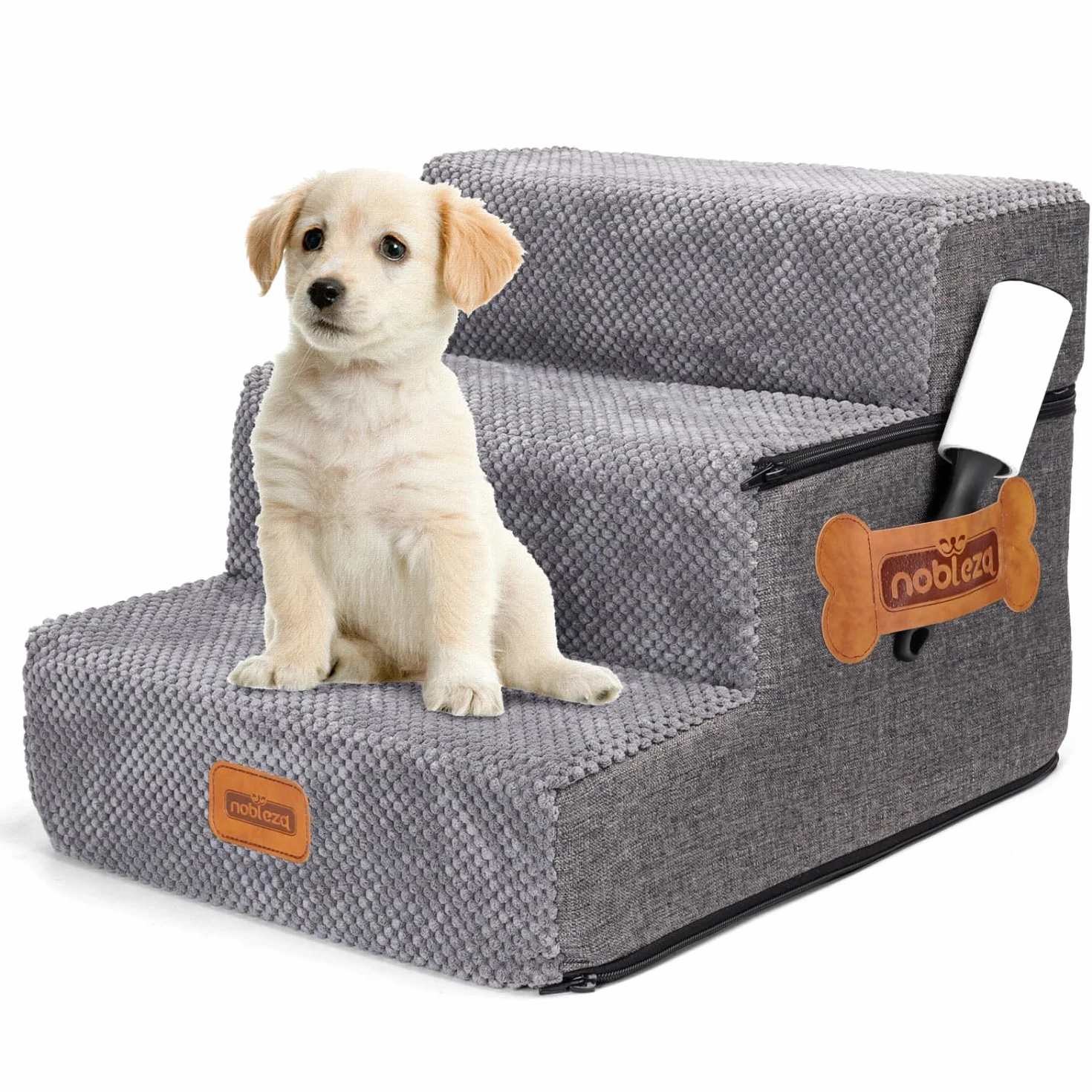 Nobleza Scaletta per Cani, Rampa per Cani 3 Gradini Spugna Scala per Cani Gatti di Piccola Taglia, Scale per Animali Domestici con Copertura Rimovibile e Rullo Antipelucchi per Divano Letto