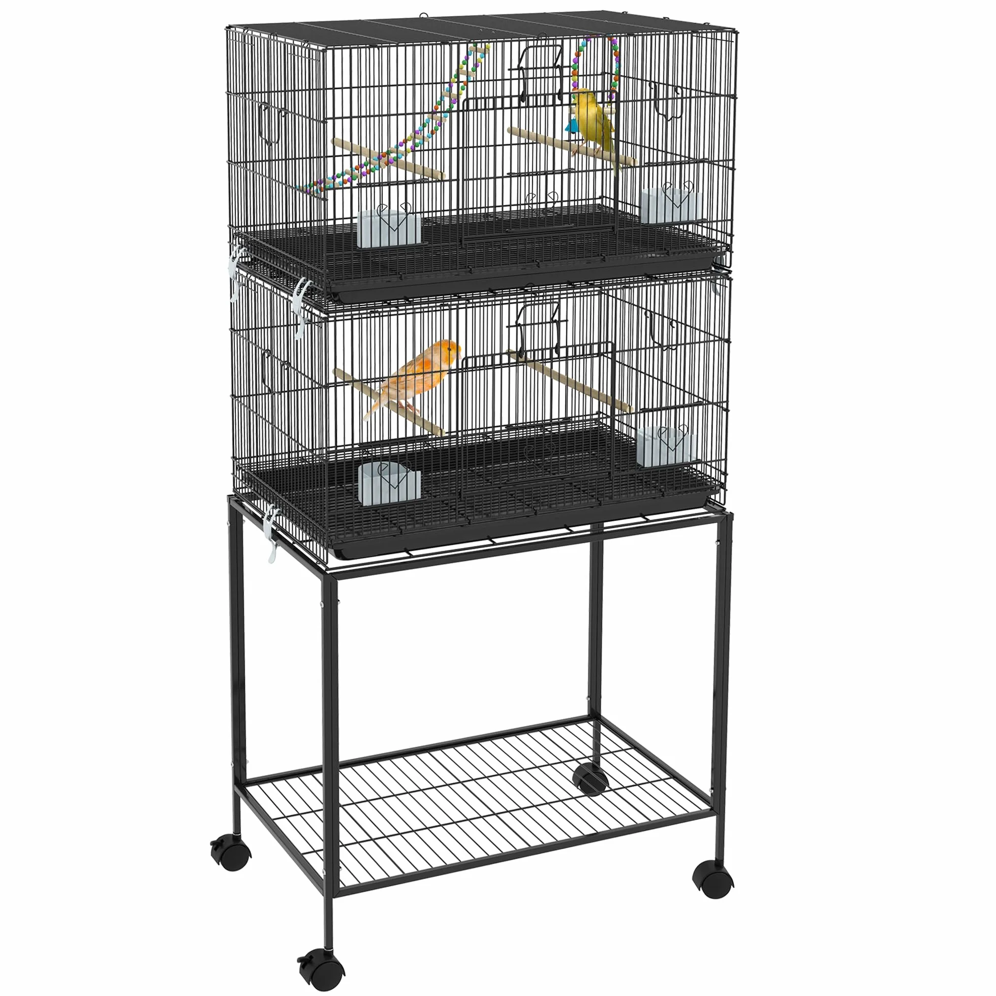 PawHut Gabbia per Uccelli in Acciaio e PP, Design Impilato con Posatoi, Altalene e Scalette, 77x46x164 cm, Nero