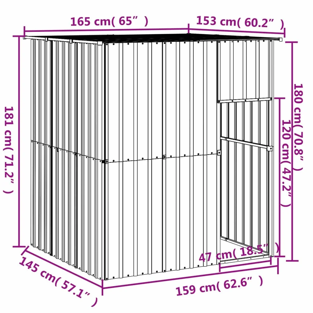 Gabbia Cani Tetto Antracite 165x153x181cm Acciaio Zincato, Box per Cani da Esterno, Gabbia per Cani, Box per Cani, Recinto per Cani